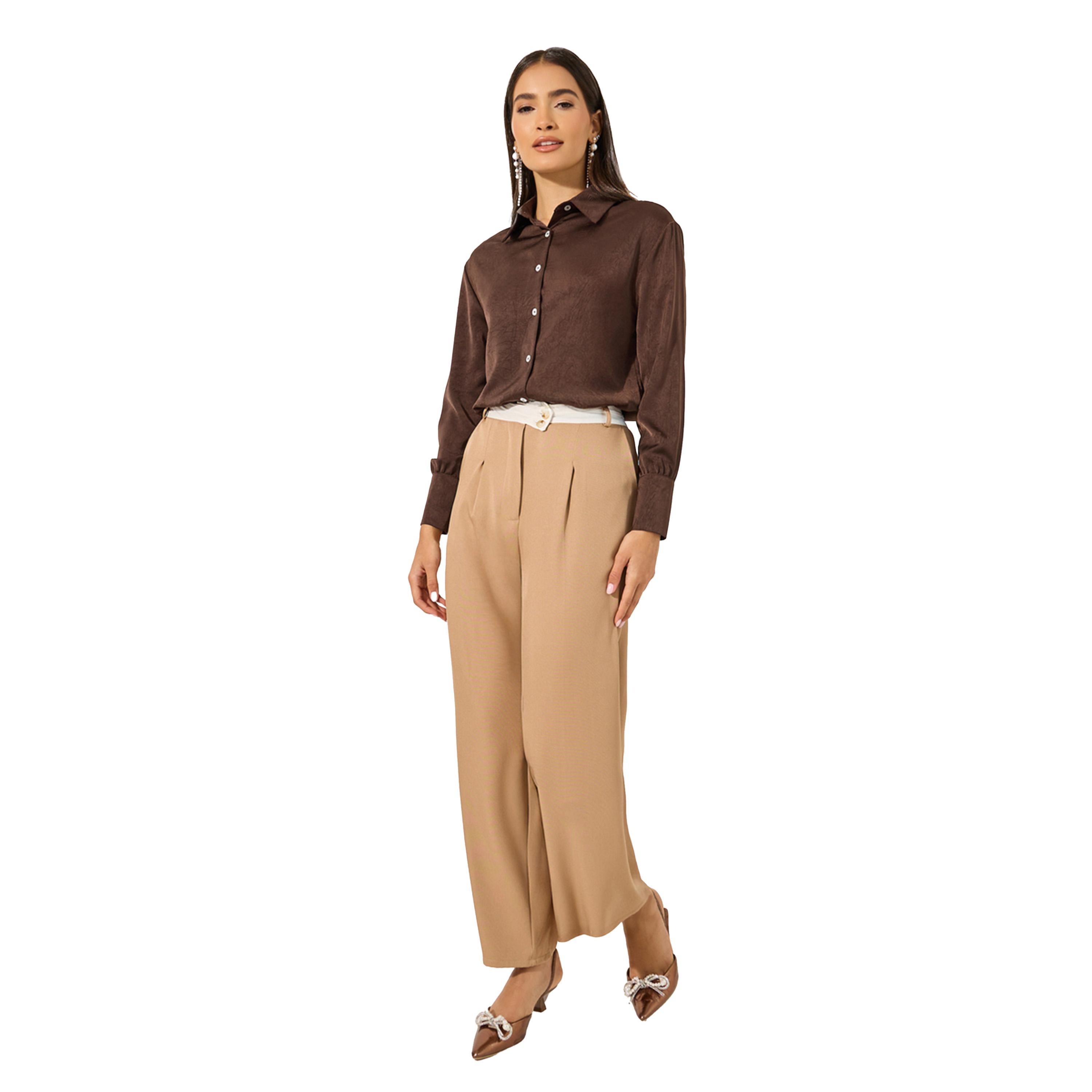 Styli Solid Buttoned Down Spread Collar Shirt-women-clothing-shirtsandblouses-shirts-image-3