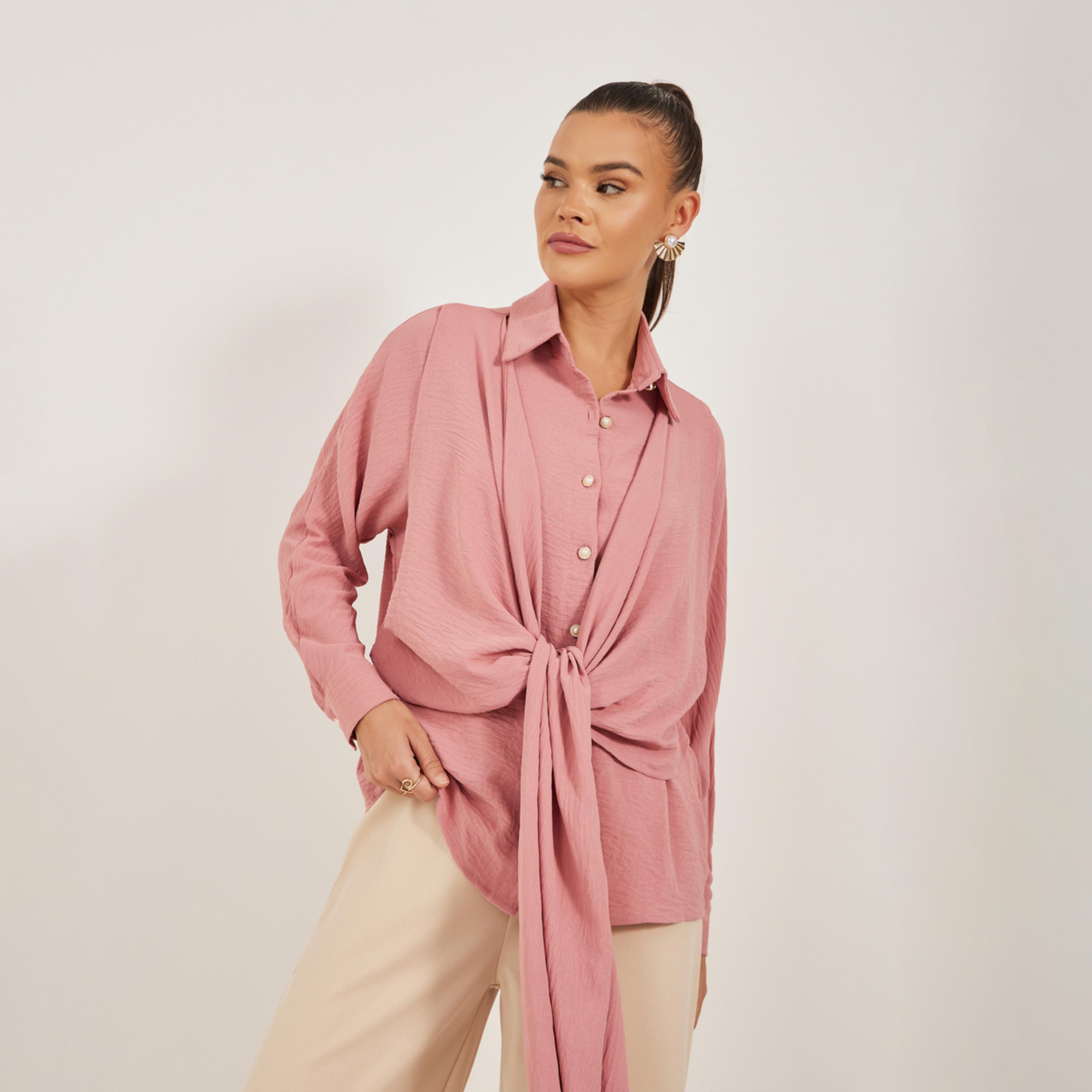 Styli Regular Fit Pearl Button Tie-Up Shirt-women-clothing-shirtsandblouses-shirts-image-3