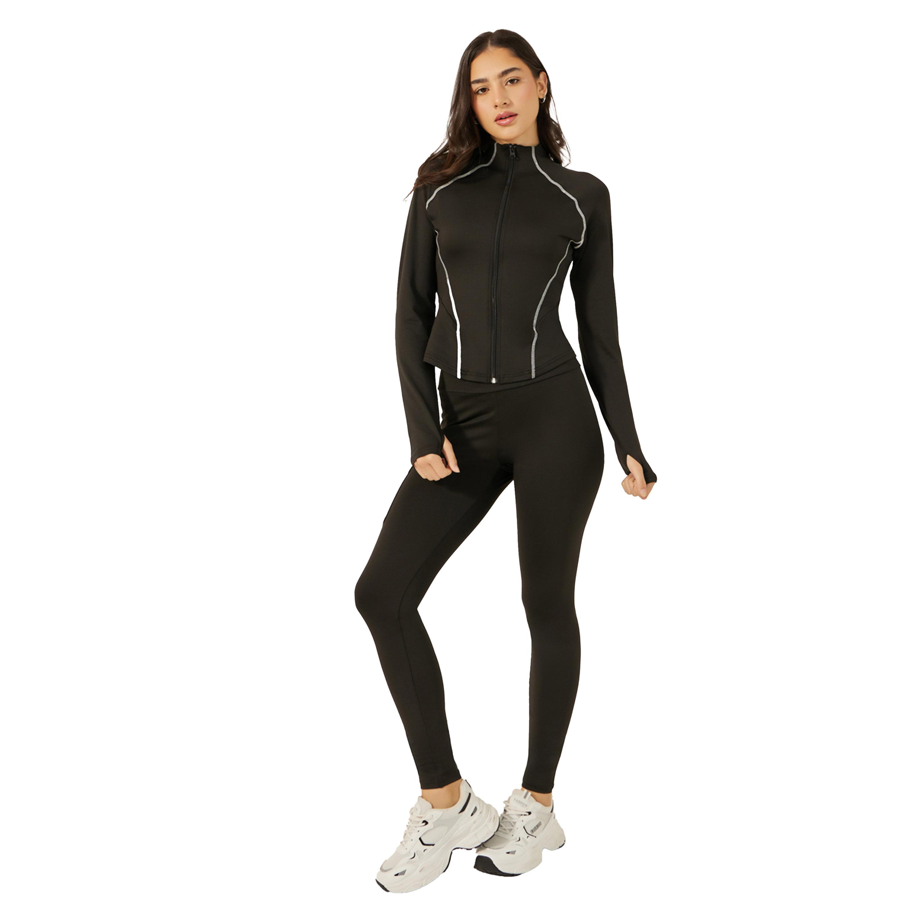 ستايلي - طقم ملابس رياضية سادة - أسود-women-clothing-sportswearandactivewear-trackpantsandtracksuits-image-1