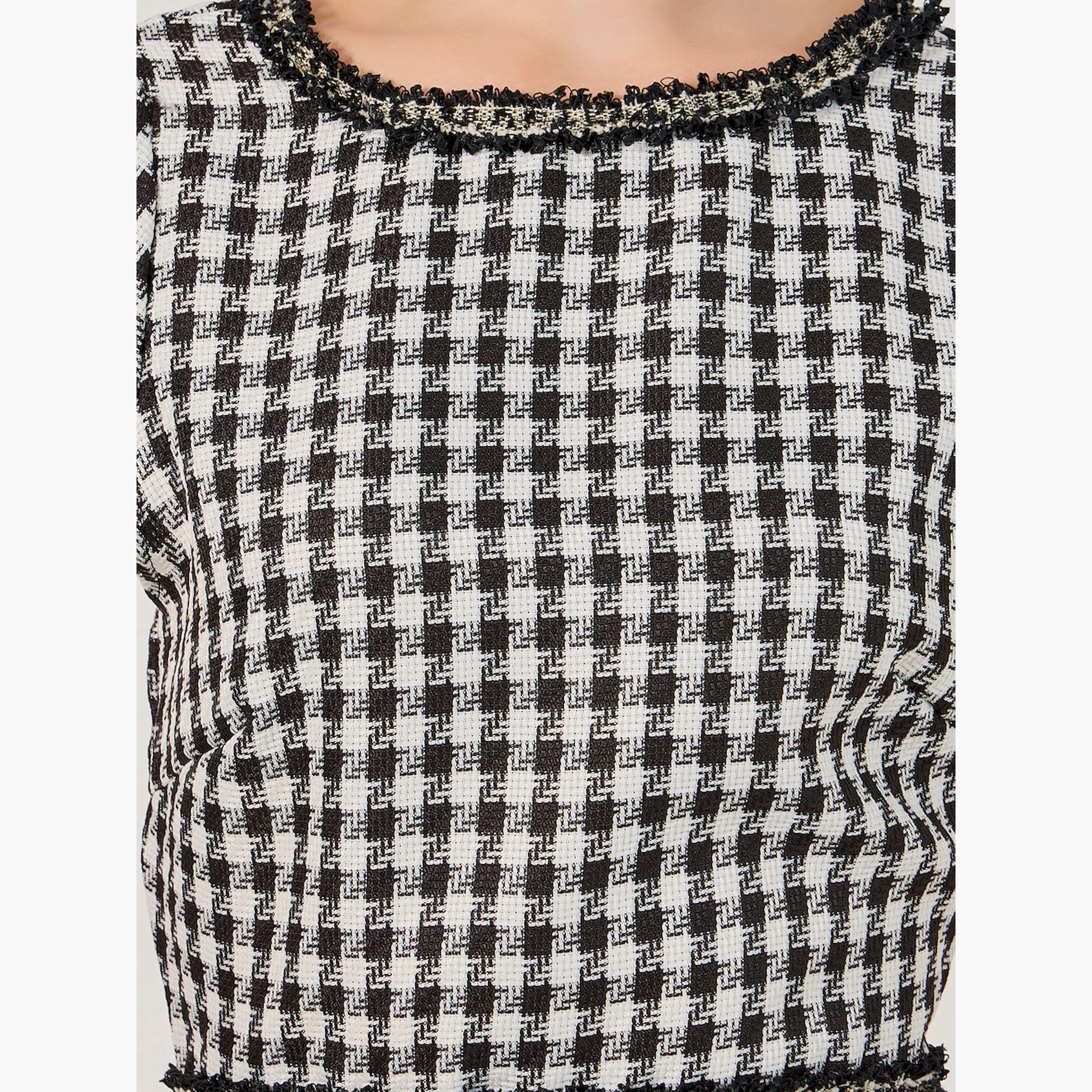 ستايلي - فستان ضيق متوسط الطول بأكمام قصيرة ومنقوش-women-clothing-dresses-image-4