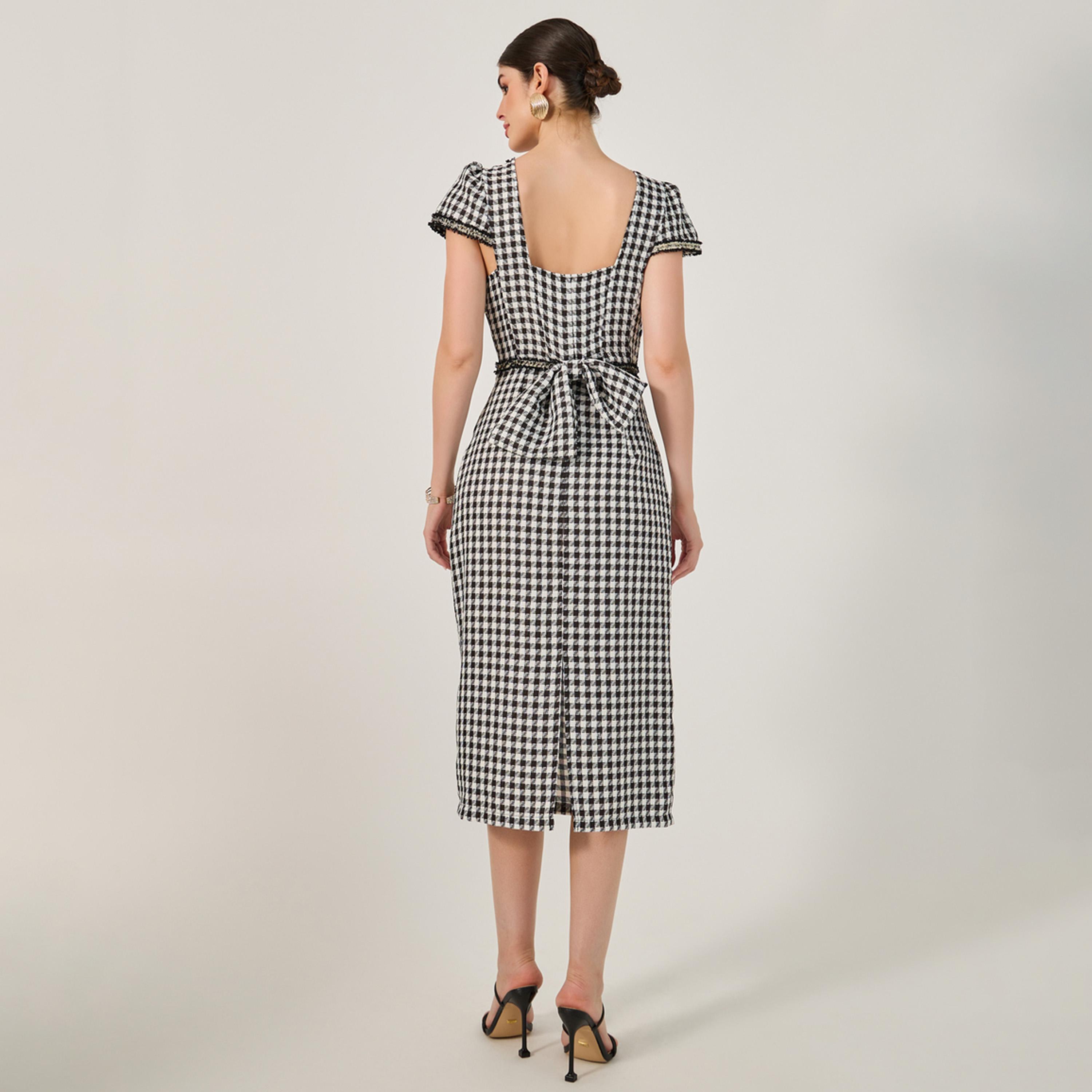 Styli Checked Short Sleeve Bodycon Midi Dress-women-clothing-dresses-image-5