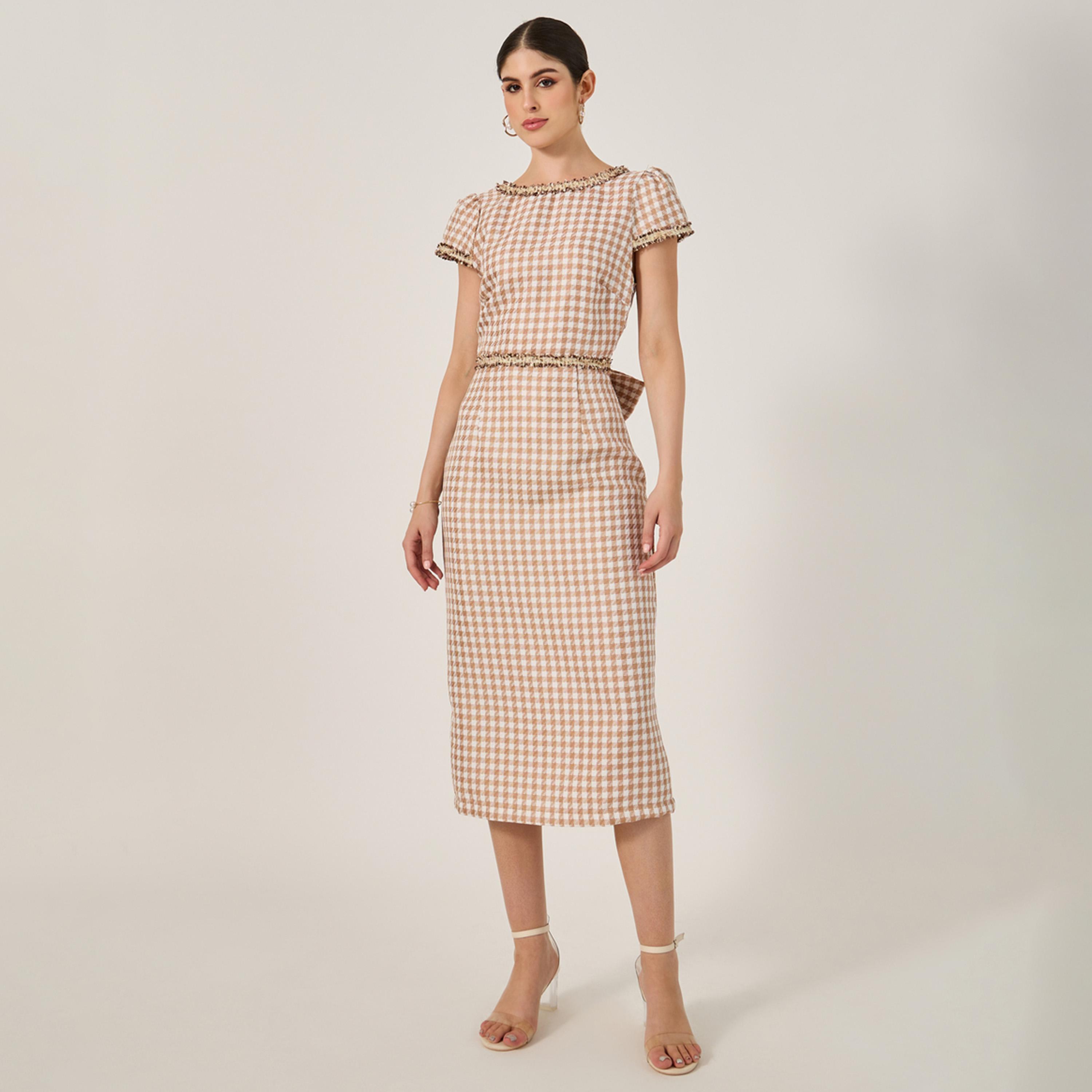 Styli Checked Short Sleeve Bodycon Midi Dress-women-clothing-dresses-image-2