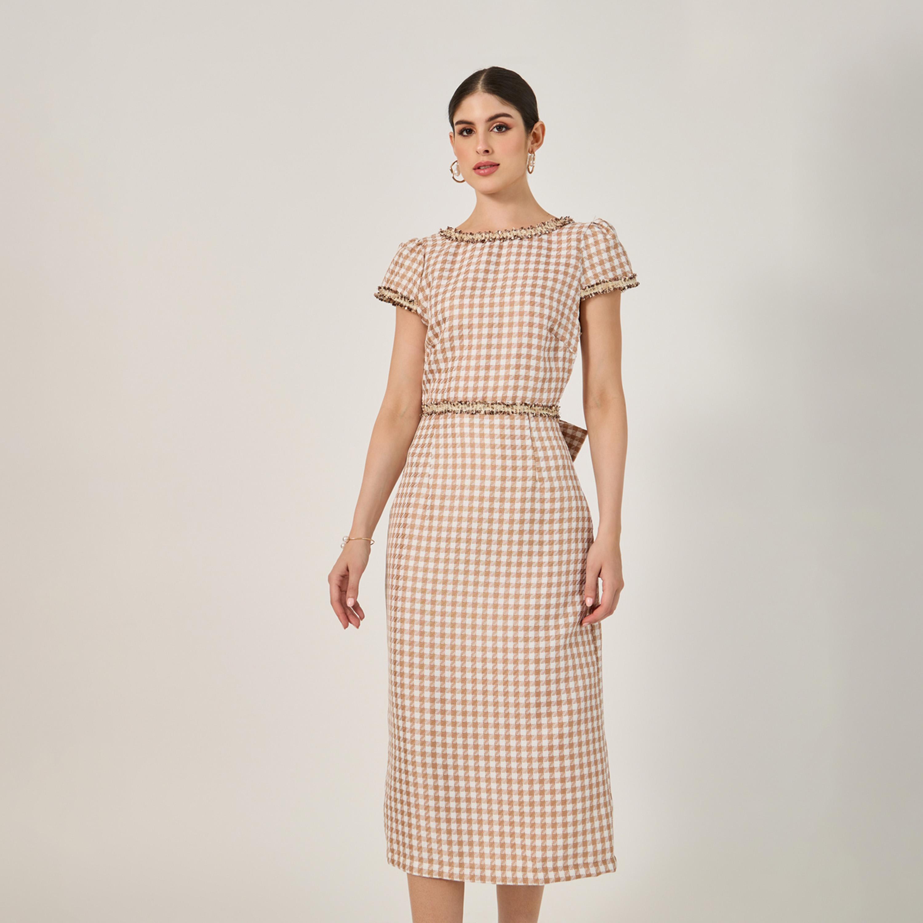 Styli Checked Short Sleeve Bodycon Midi Dress-women-clothing-dresses-image-3