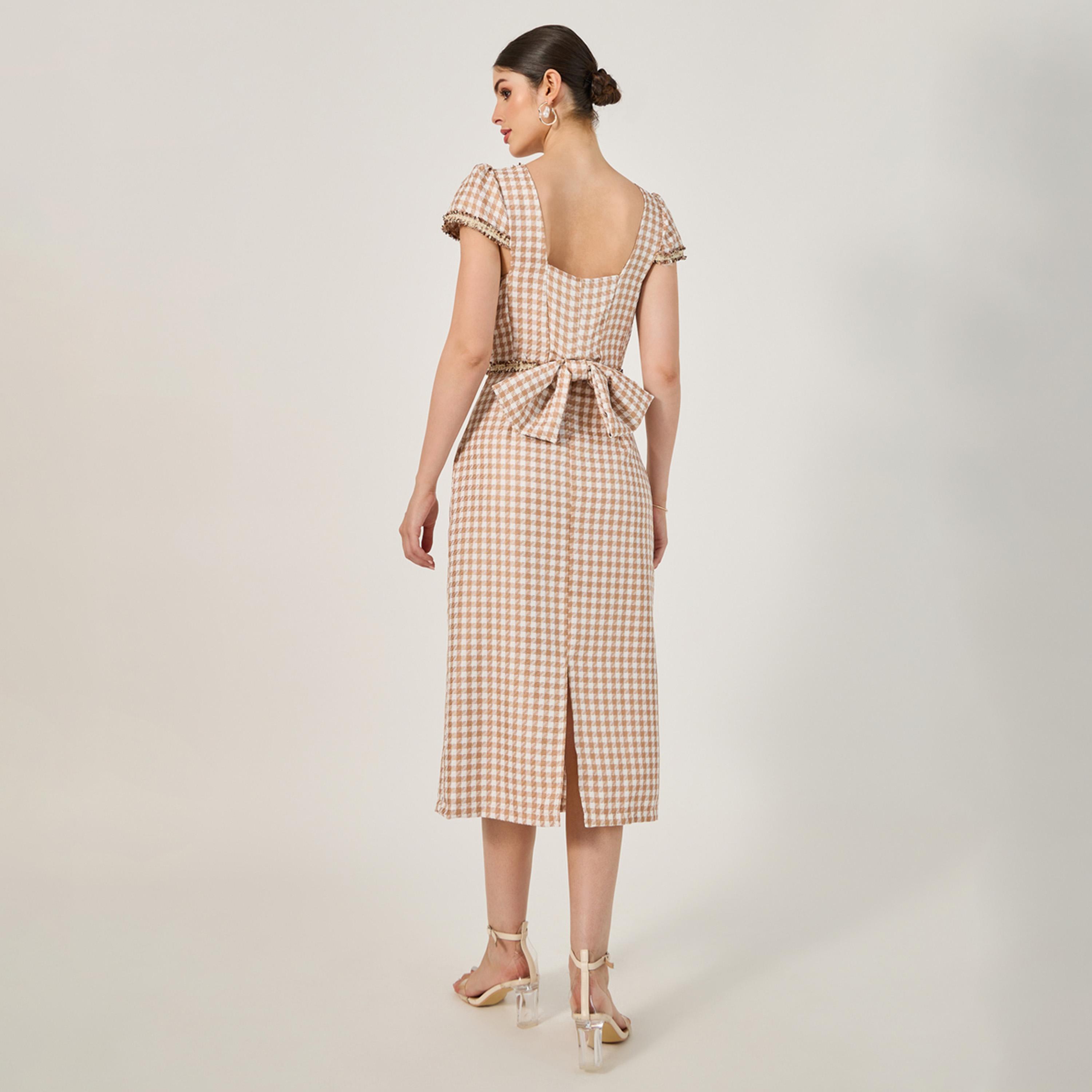 Styli Checked Short Sleeve Bodycon Midi Dress-women-clothing-dresses-image-5