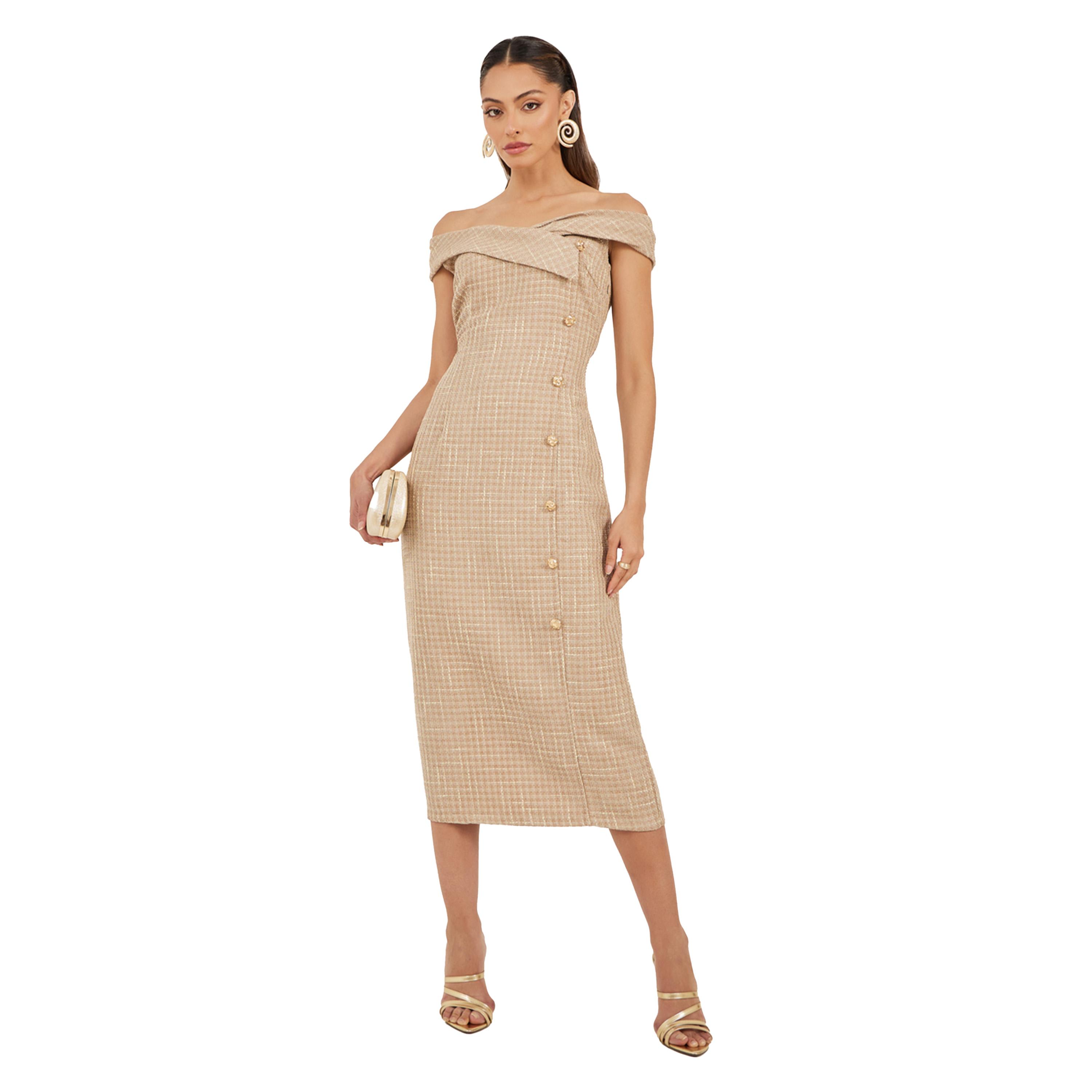 Styli Tweed Sleeveless Off Shoulder Sheath Midi Dress-women-clothing-dresses-image-2