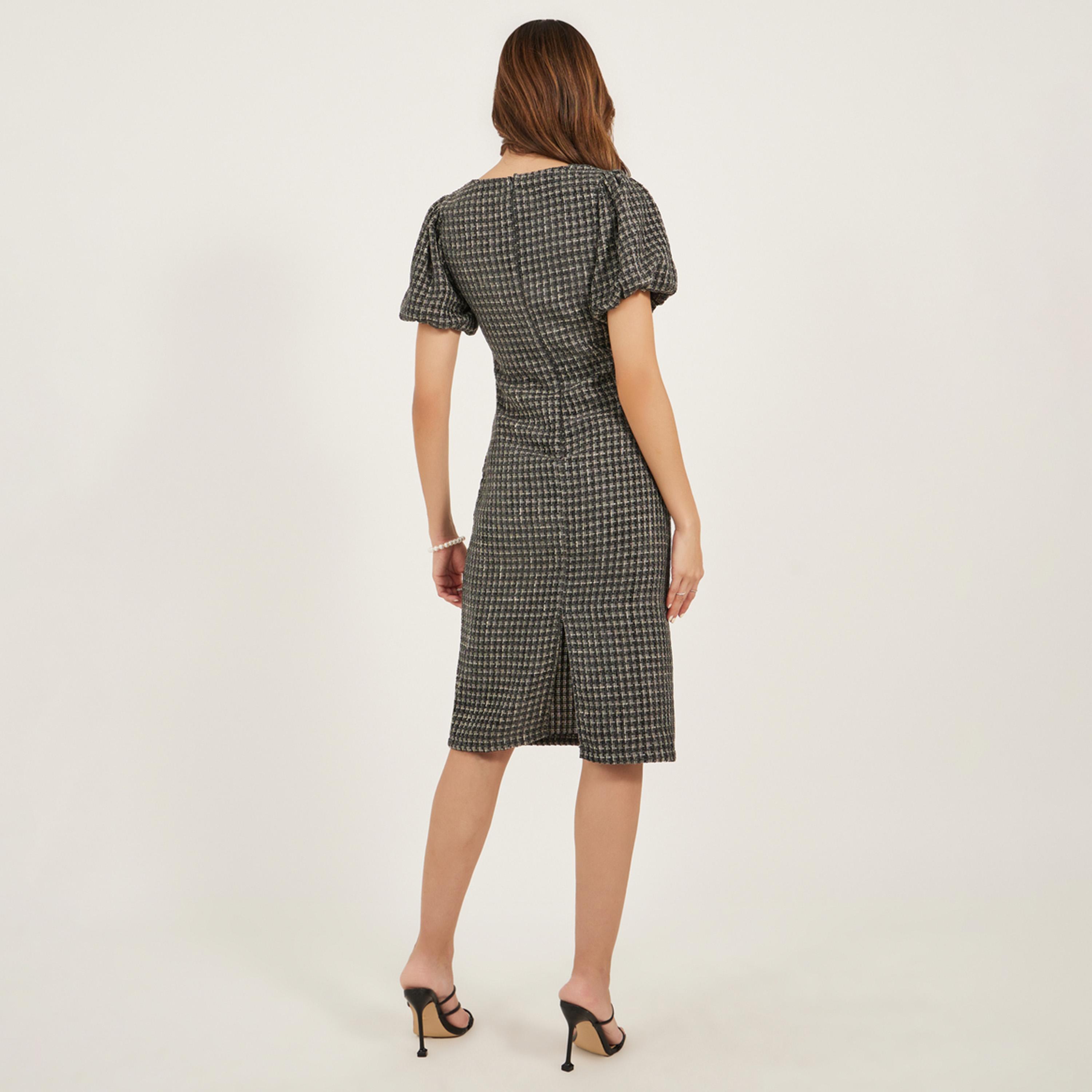 ستايلي - فستان تويد بأكمام منتفخة وطول الركبة-women-clothing-dresses-image-5