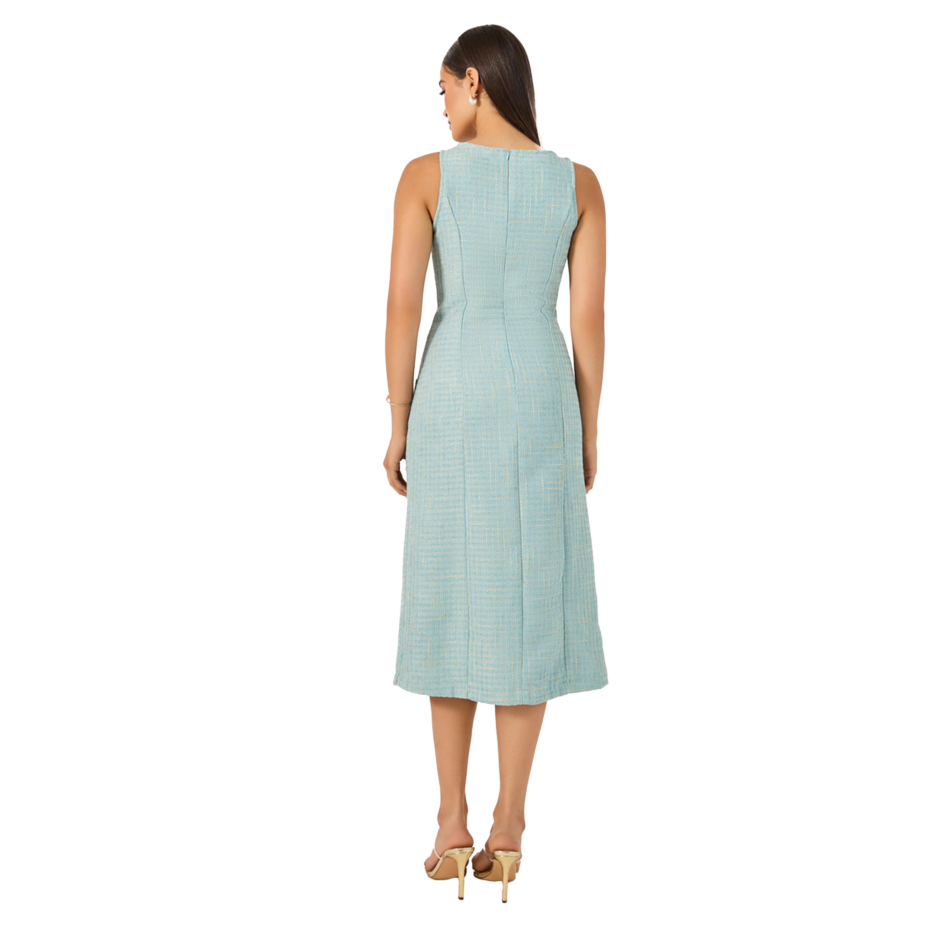 ستايلي -  فستان تويد متوسط الطول بدون أكمام على شكل حرف A مع تفاصيل أزرار-women-clothing-dresses-image-5