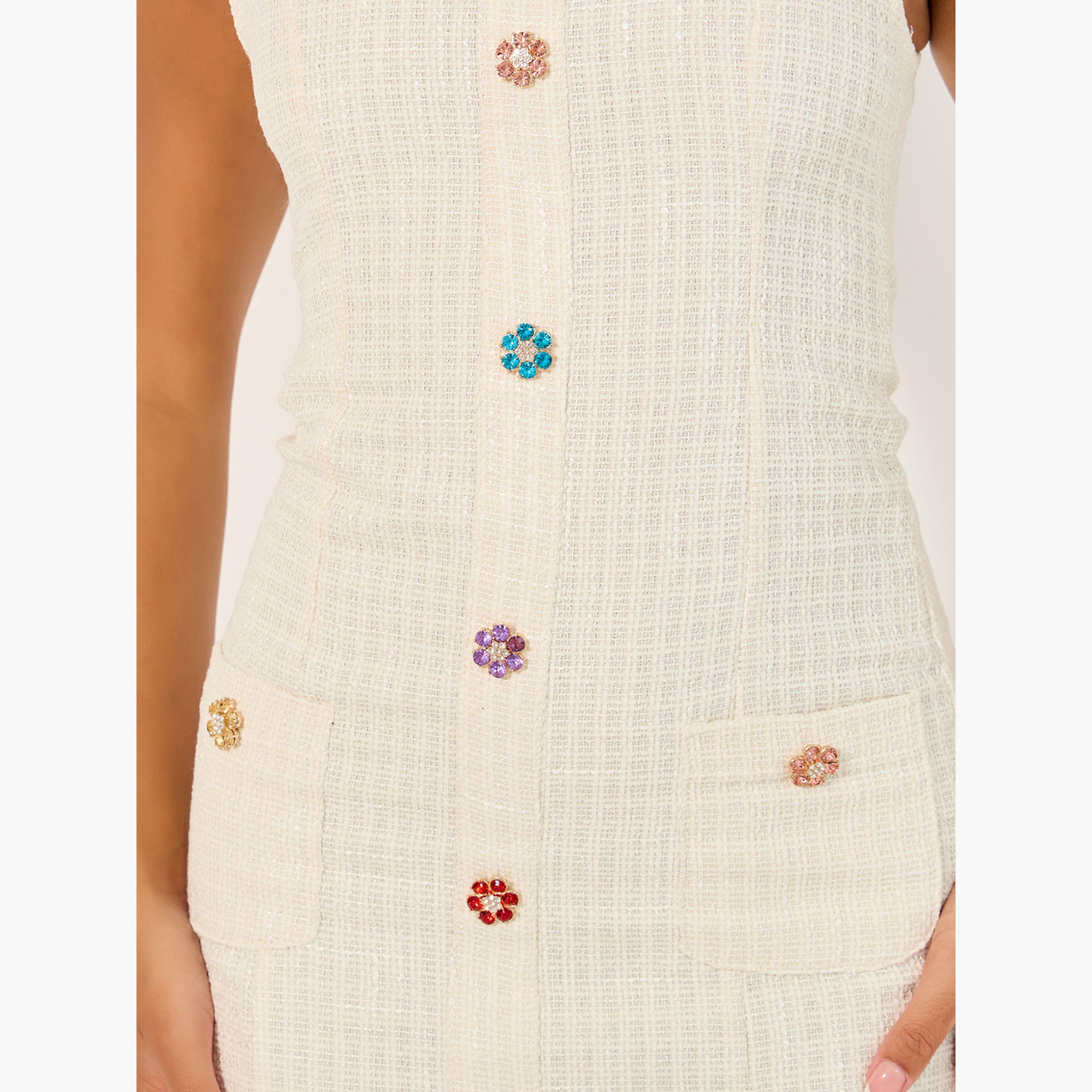 Styli Tweed Sleeveless A-Line Midi Dress with Button Detail-women-clothing-dresses-image-4