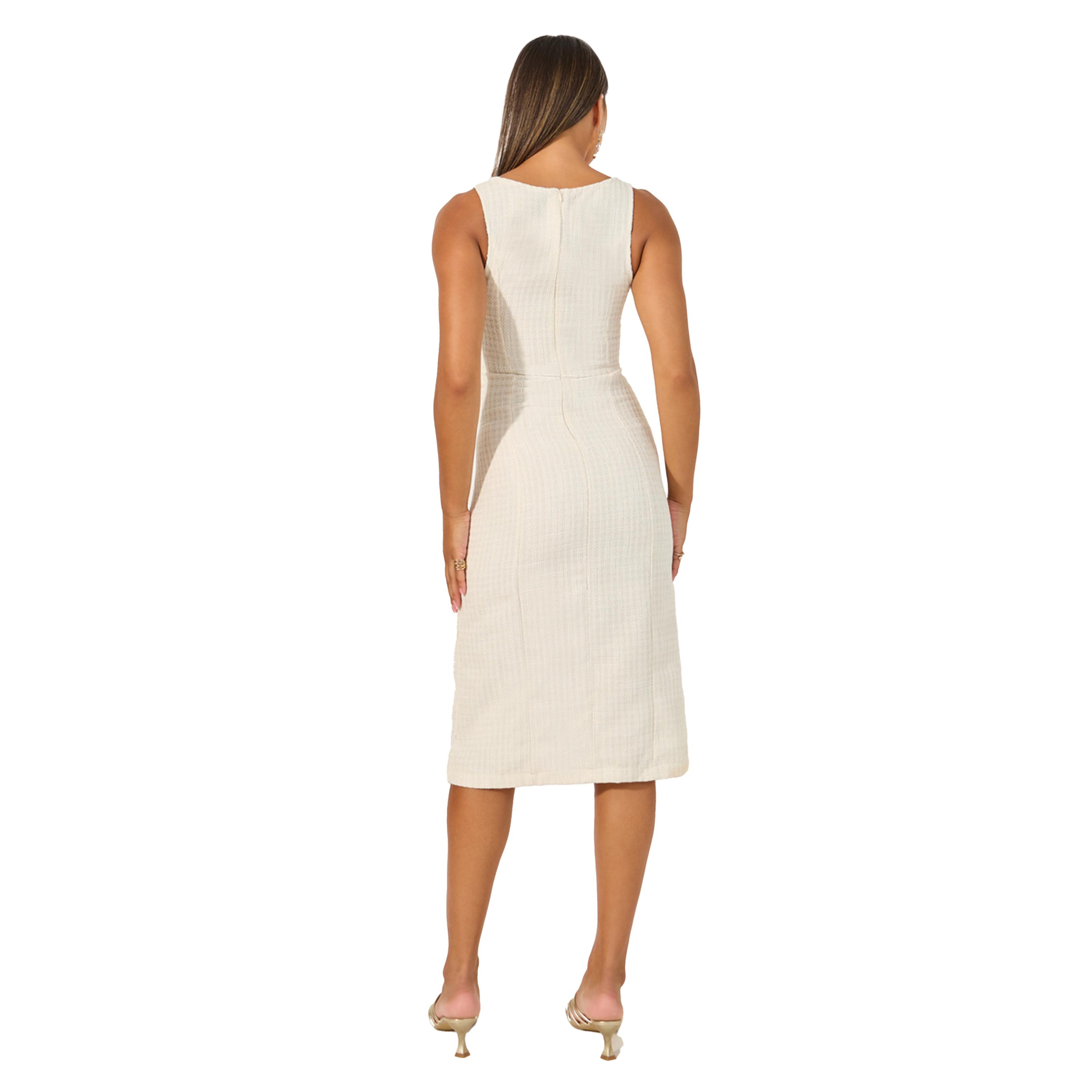 ستايلي -  فستان تويد متوسط الطول بدون أكمام على شكل حرف A مع تفاصيل أزرار-women-clothing-dresses-image-5