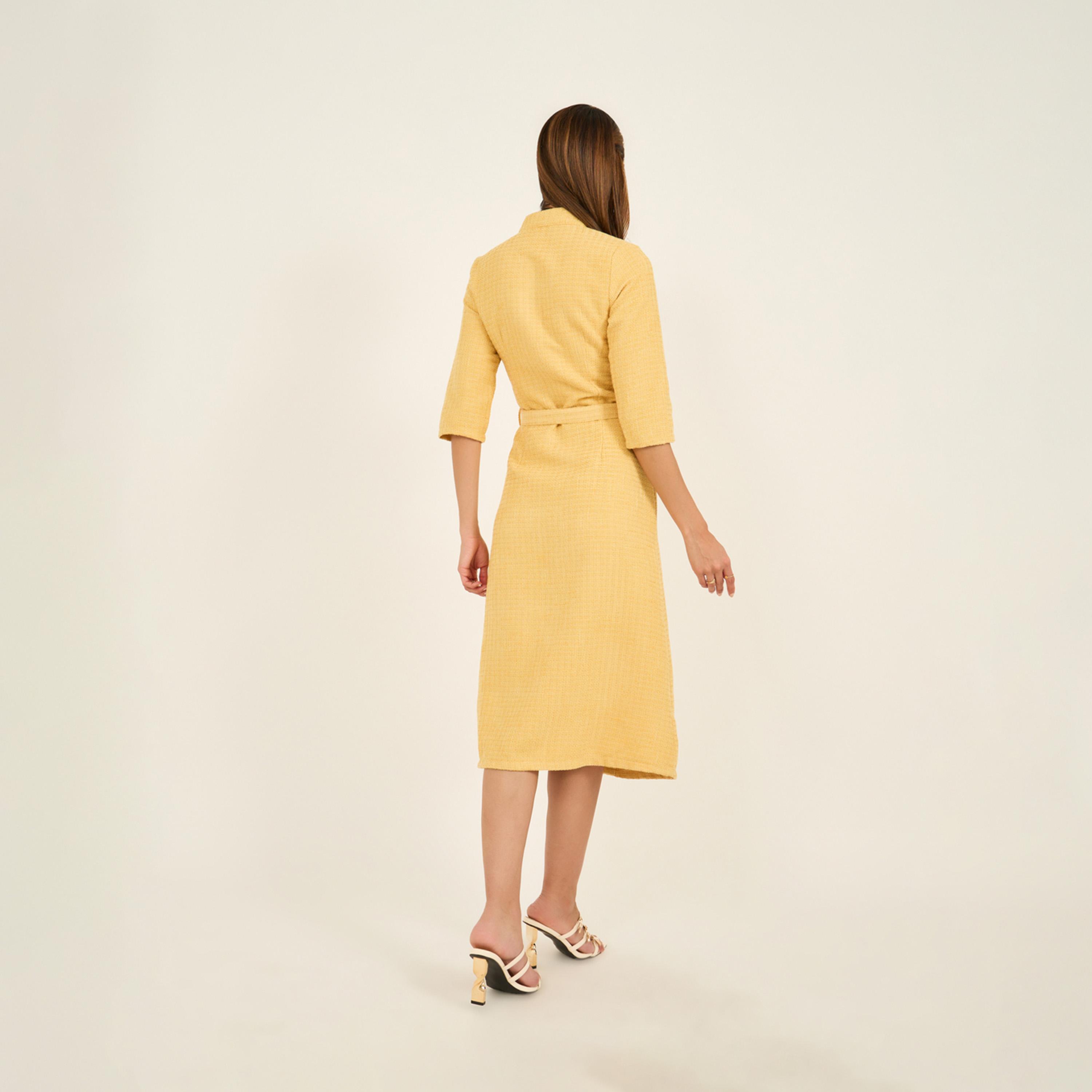 ستايلي - فستان متوسط الطول بياقة وحزام-women-clothing-dresses-image-5