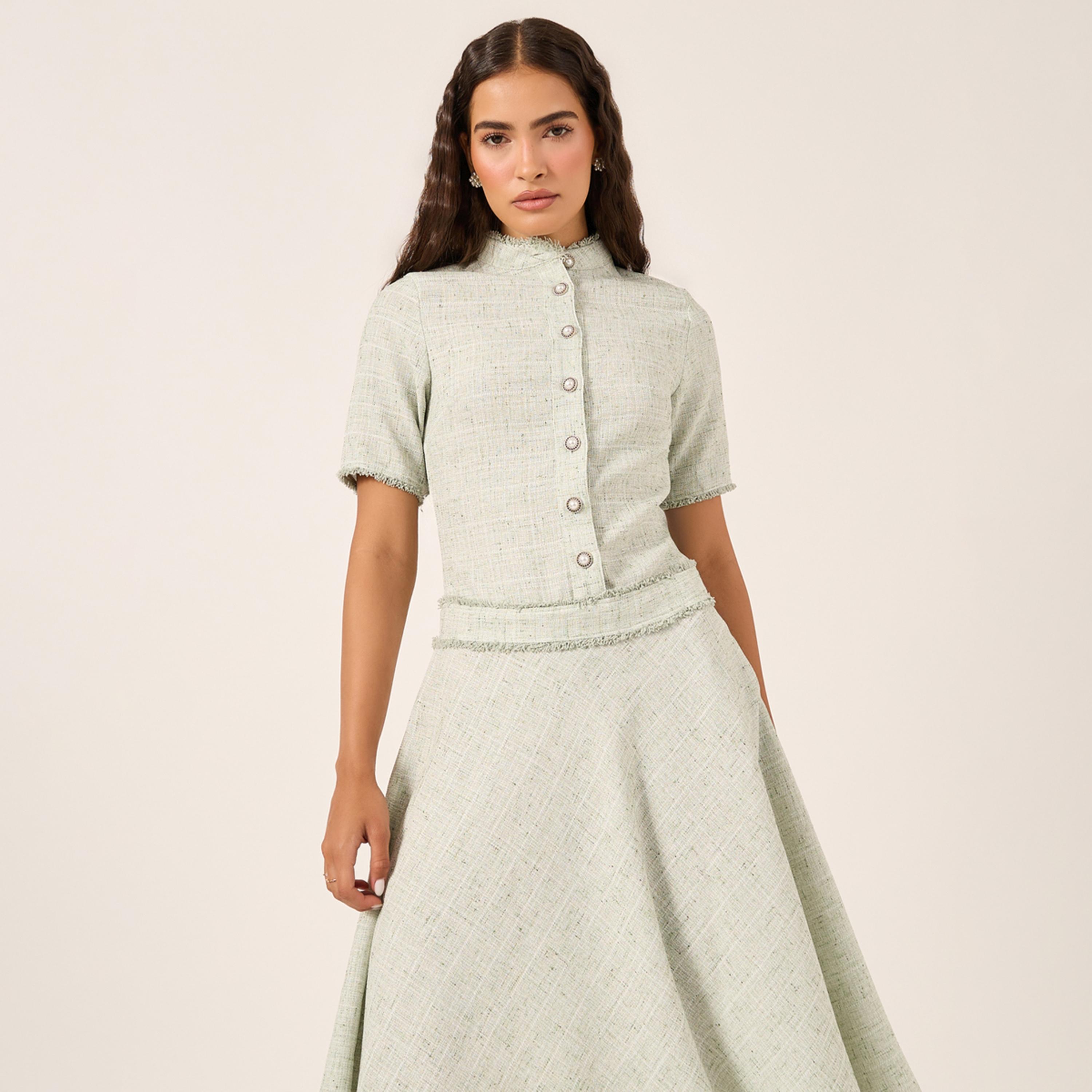 ستايلي - فستان متوسط الطول بأكمام قصيرة وقصة A-women-clothing-dresses-image-1