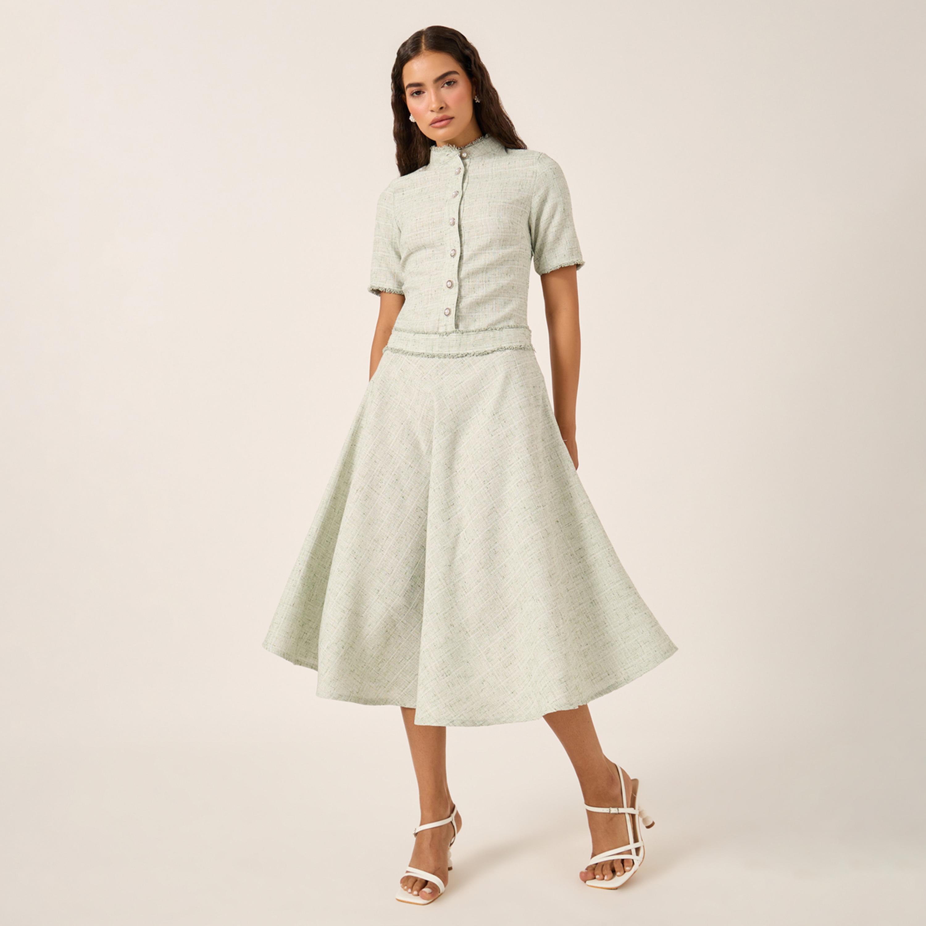 ستايلي - فستان متوسط الطول بأكمام قصيرة وقصة A-women-clothing-dresses-image-2