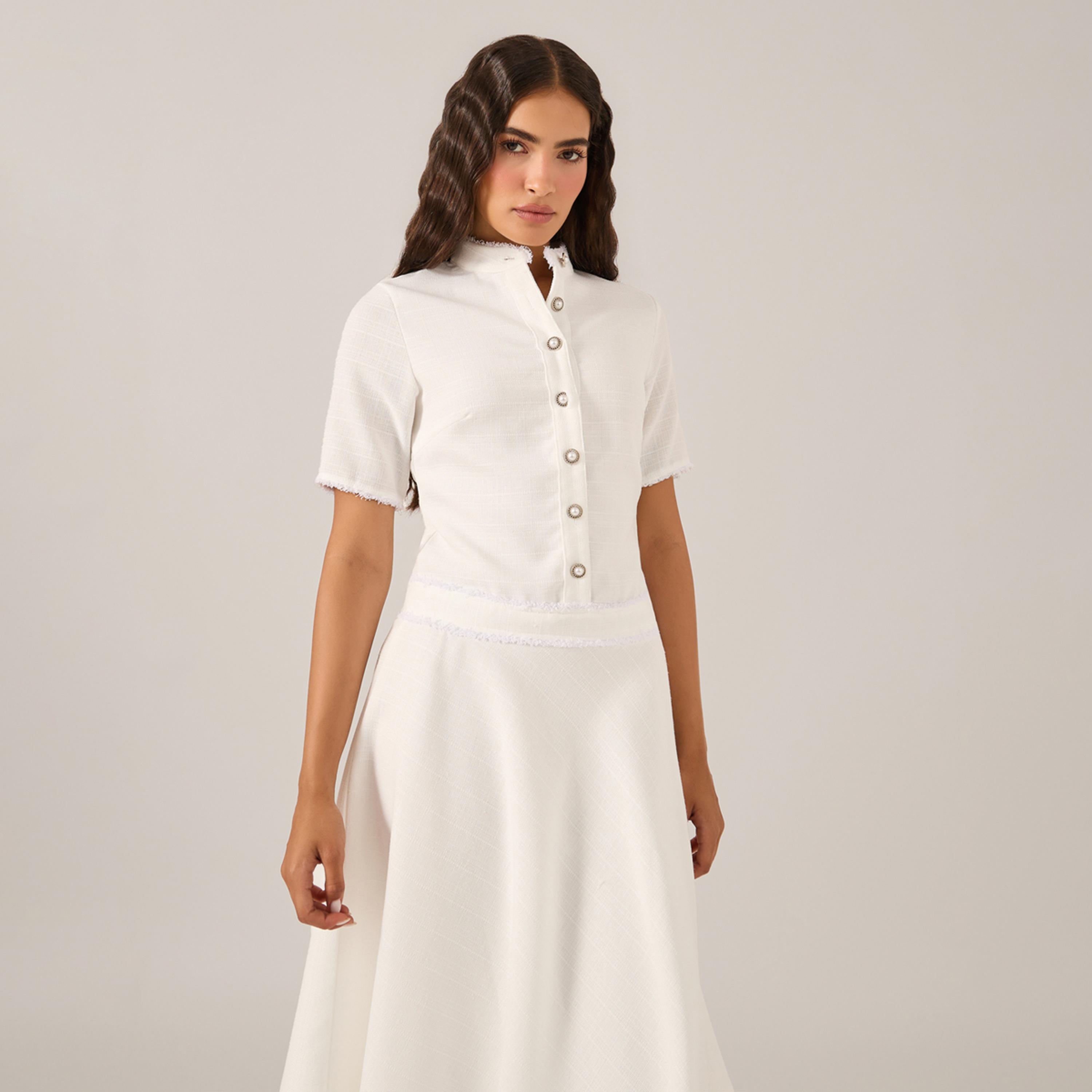 Styli Plain Short Sleeves A-Line Midi Dress-women-clothing-dresses-image-1