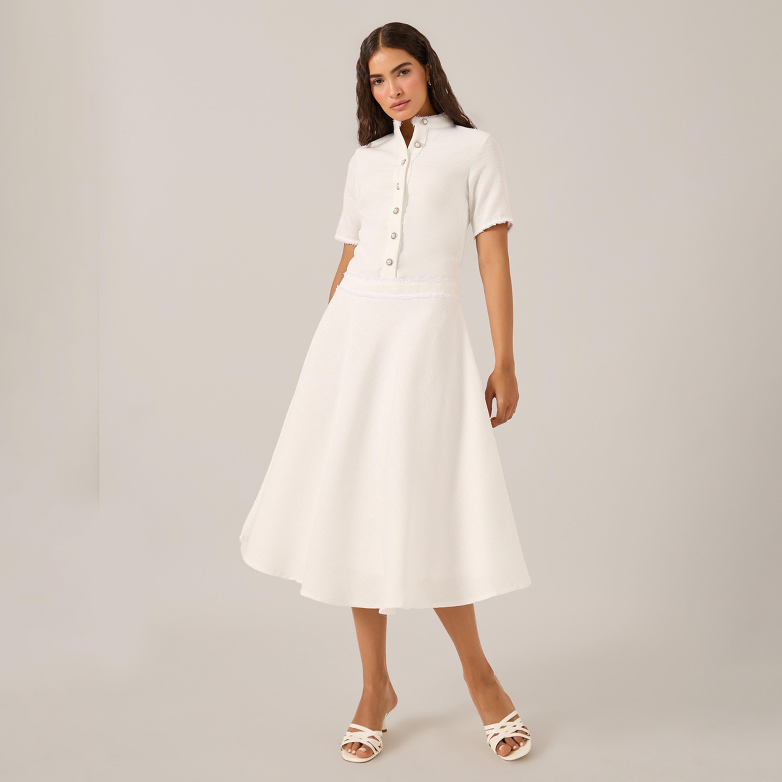 ستايلي - فستان متوسط الطول بأكمام قصيرة وقصة A-women-clothing-dresses-image-2