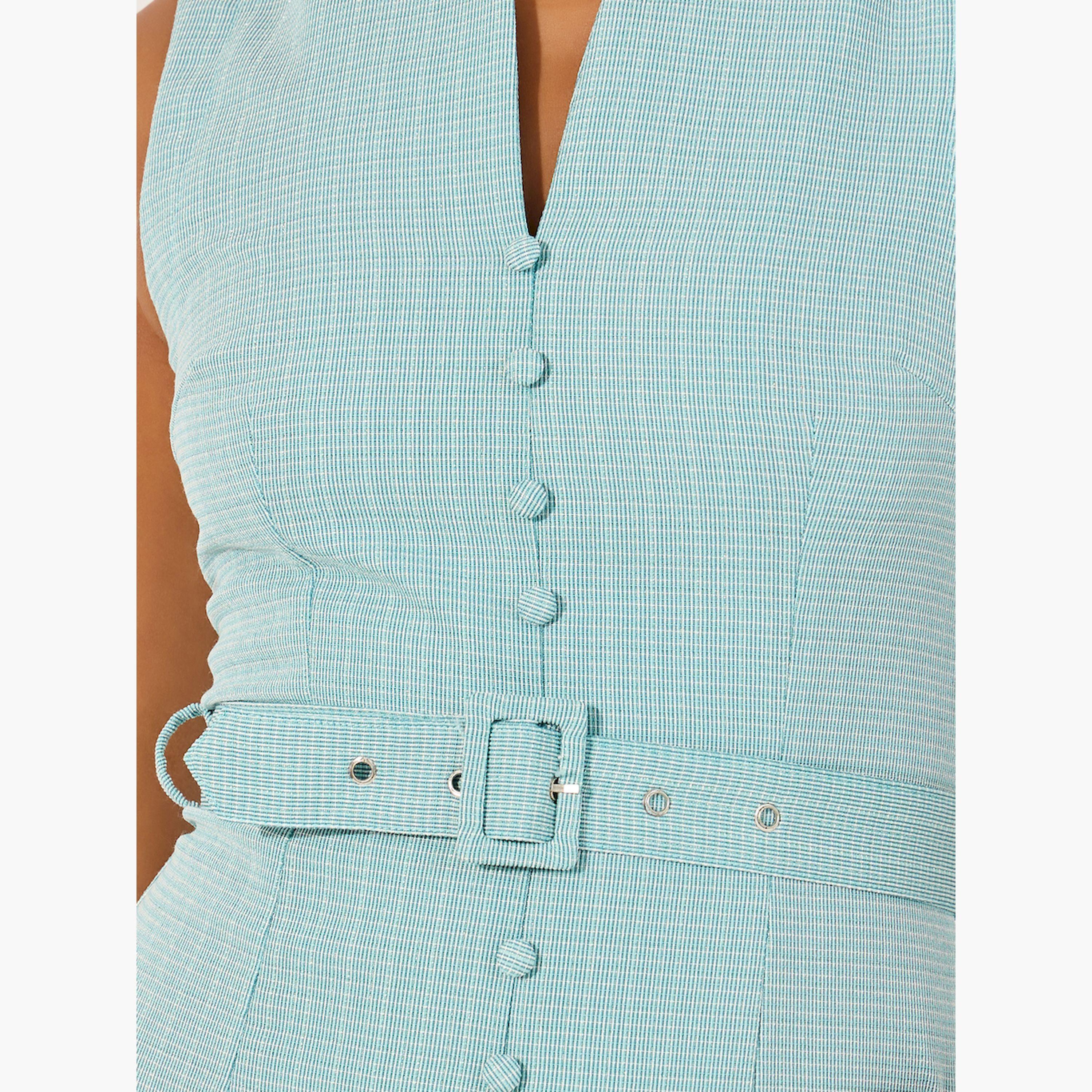 ستايلي -  فستان ميدي سادة بدون أكمام على شكل حرف A مع تفاصيل حزام-women-clothing-dresses-image-4