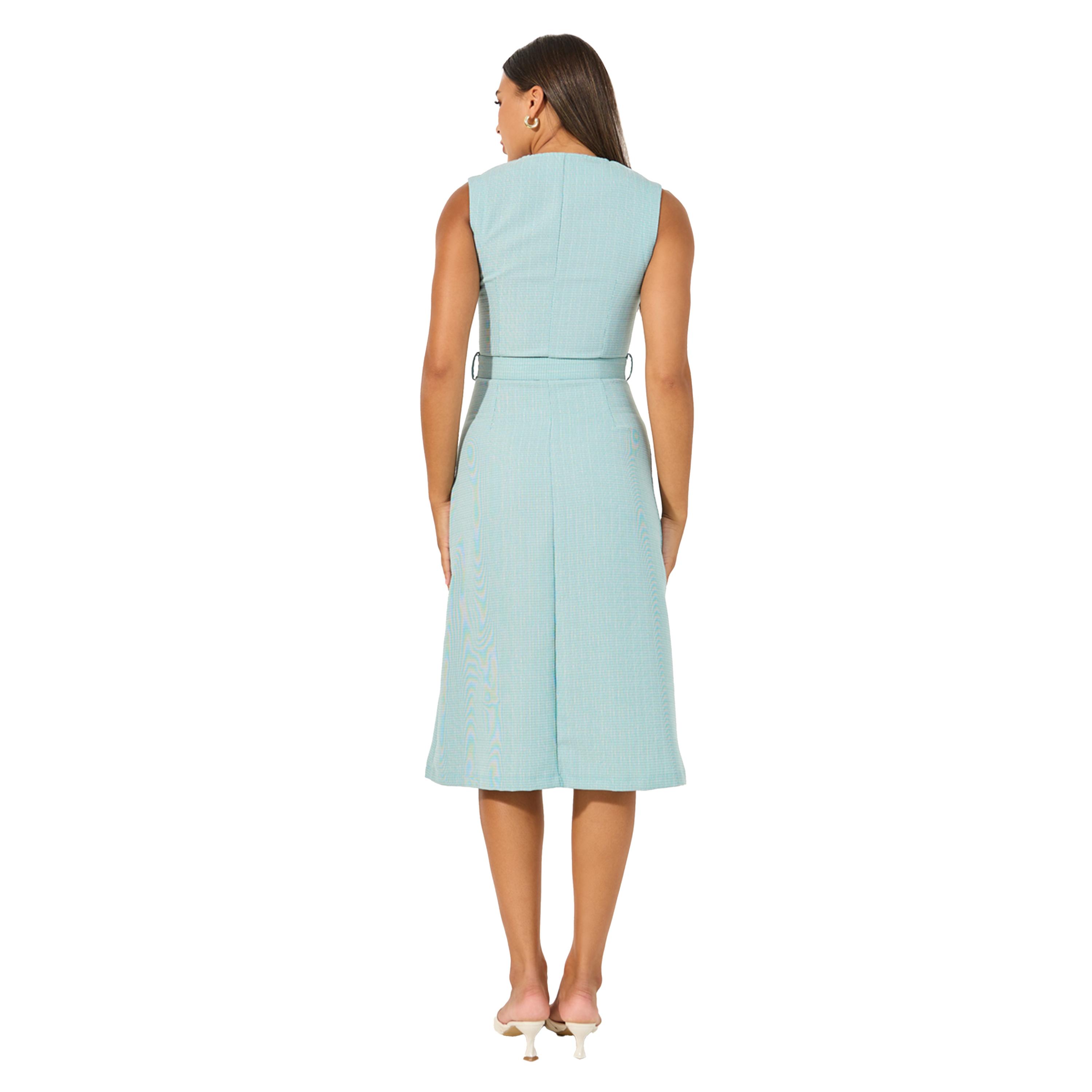 ستايلي -  فستان ميدي سادة بدون أكمام على شكل حرف A مع تفاصيل حزام-women-clothing-dresses-image-5