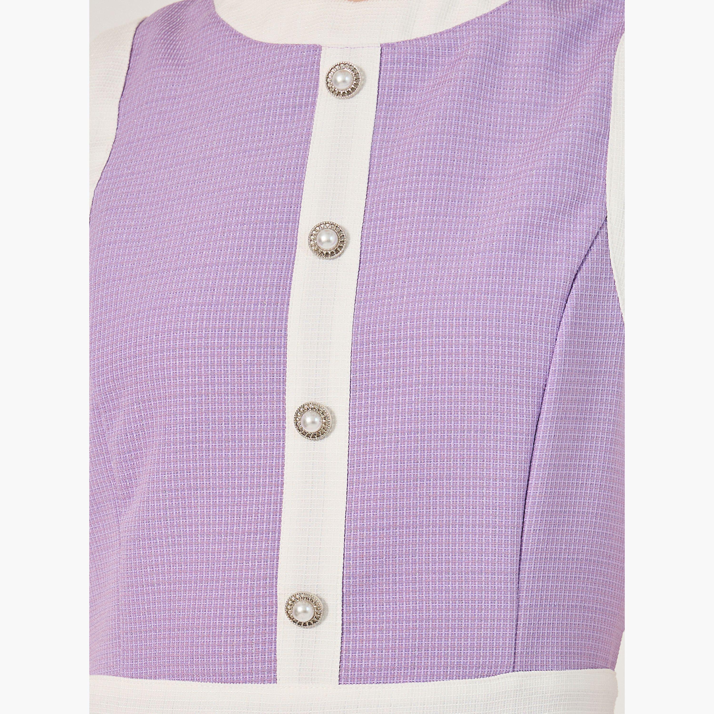 ستايلي - فستان ضيق متوسط الطول بدون أكمام مع تفاصيل أزرار-women-clothing-dresses-image-4
