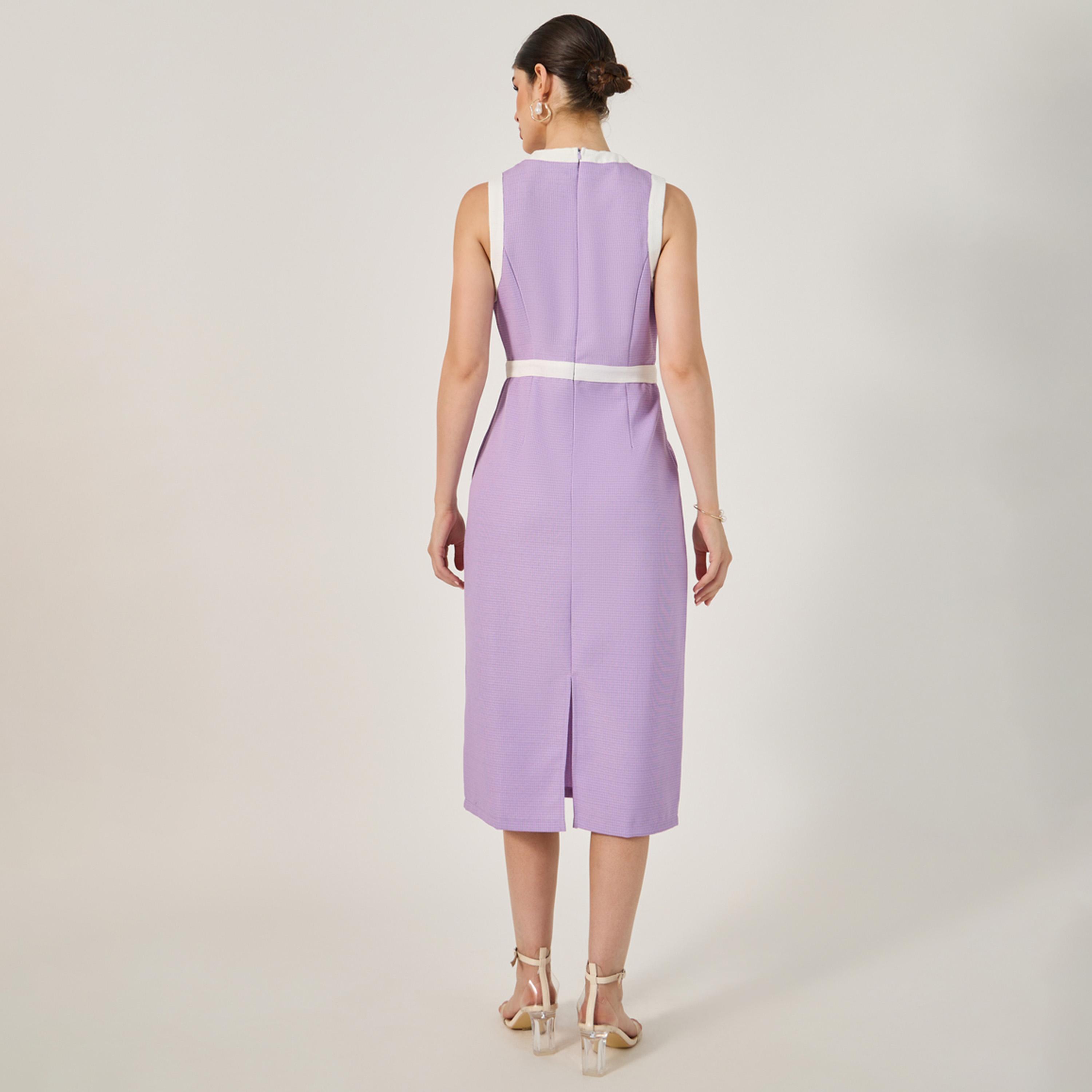 ستايلي - فستان ضيق متوسط الطول بدون أكمام مع تفاصيل أزرار-women-clothing-dresses-image-5