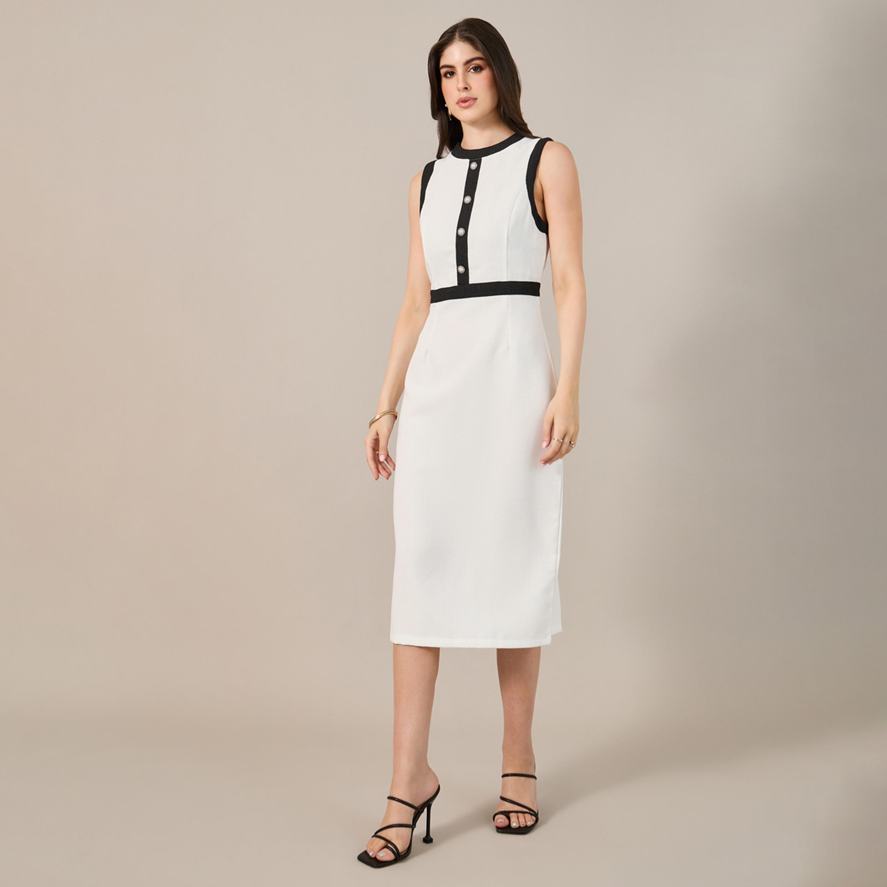 Styli Sleeveless Bodycon Midi Dress with Button Detail-women-clothing-dresses-image-2