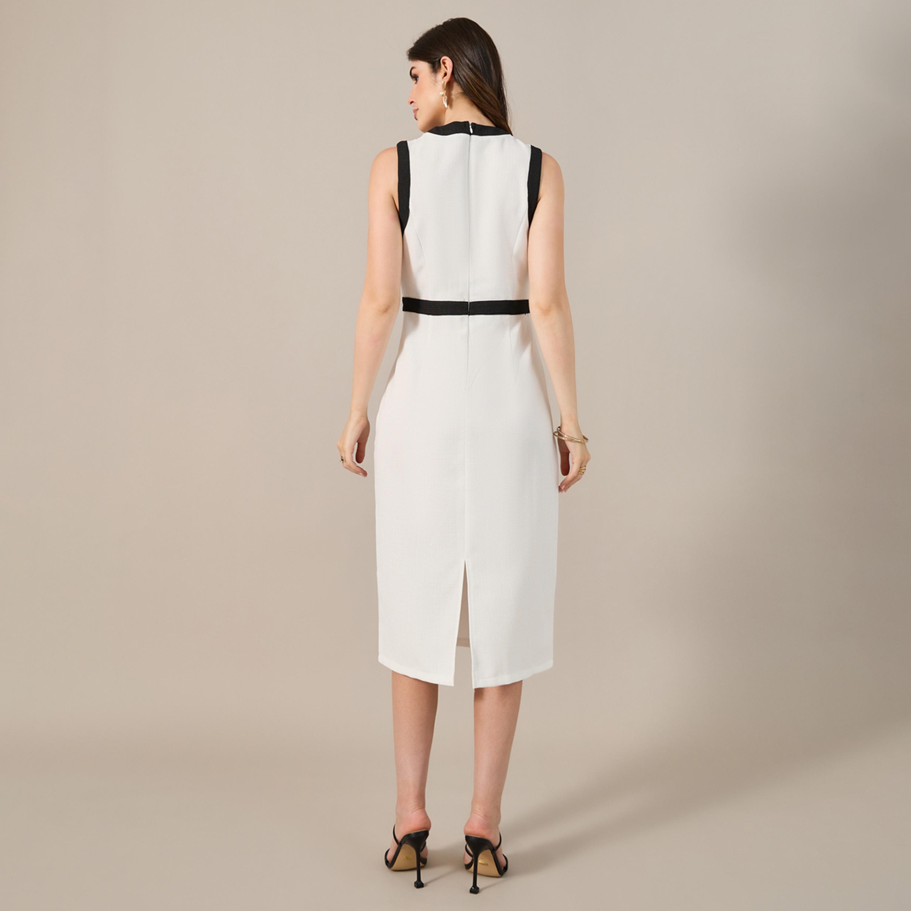 ستايلي - فستان ضيق متوسط الطول بدون أكمام مع تفاصيل أزرار-women-clothing-dresses-image-5