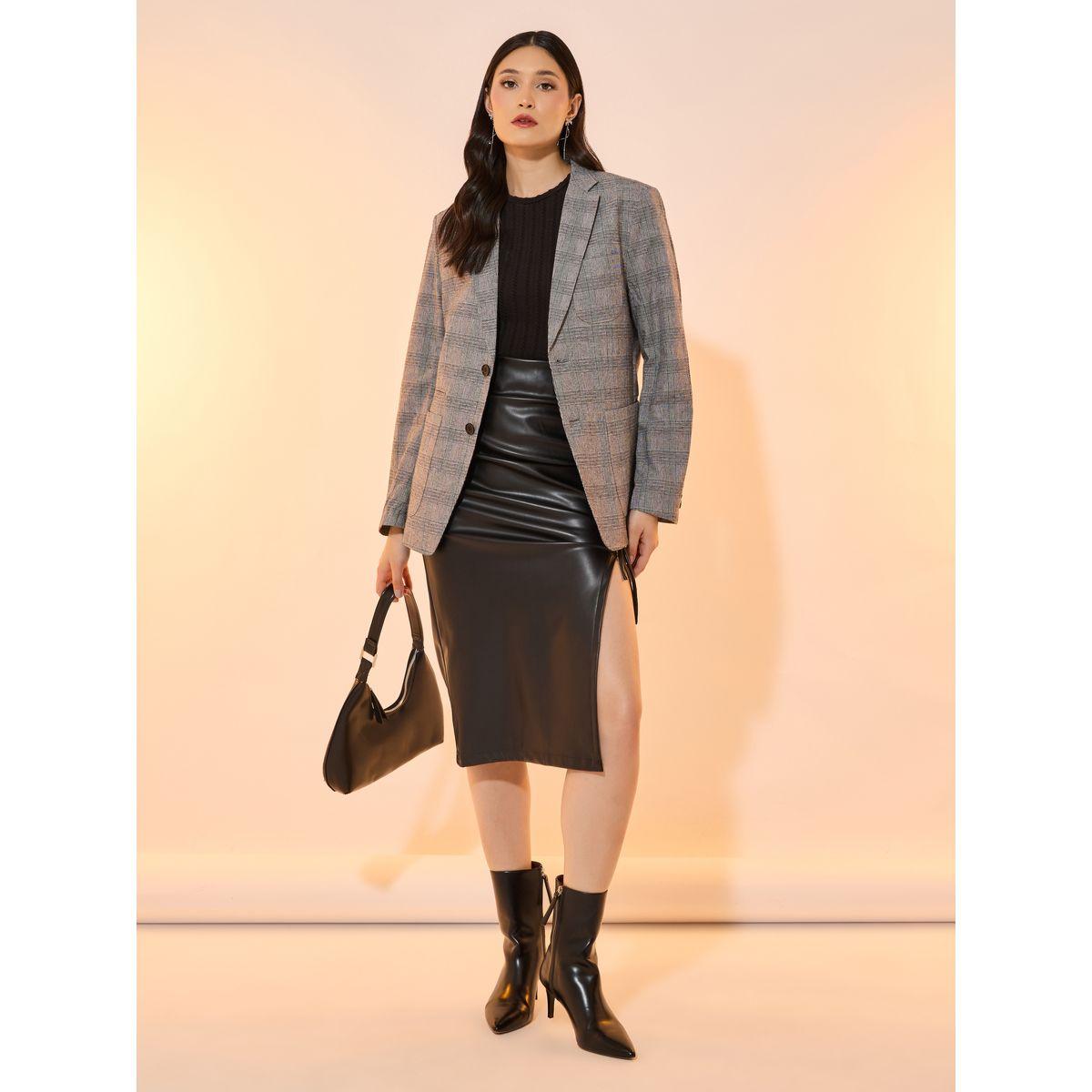 Checked Notch Lapel Longline Blazer with Pockets-women-clothing-coatsandjackets-blazers-image-2