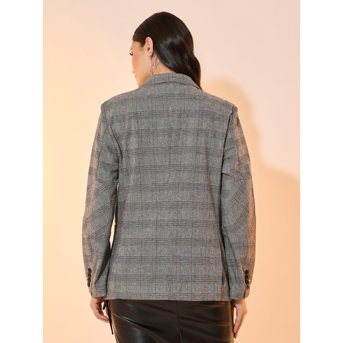 Checked Notch Lapel Longline Blazer with Pockets-women-clothing-coatsandjackets-blazers-image-5
