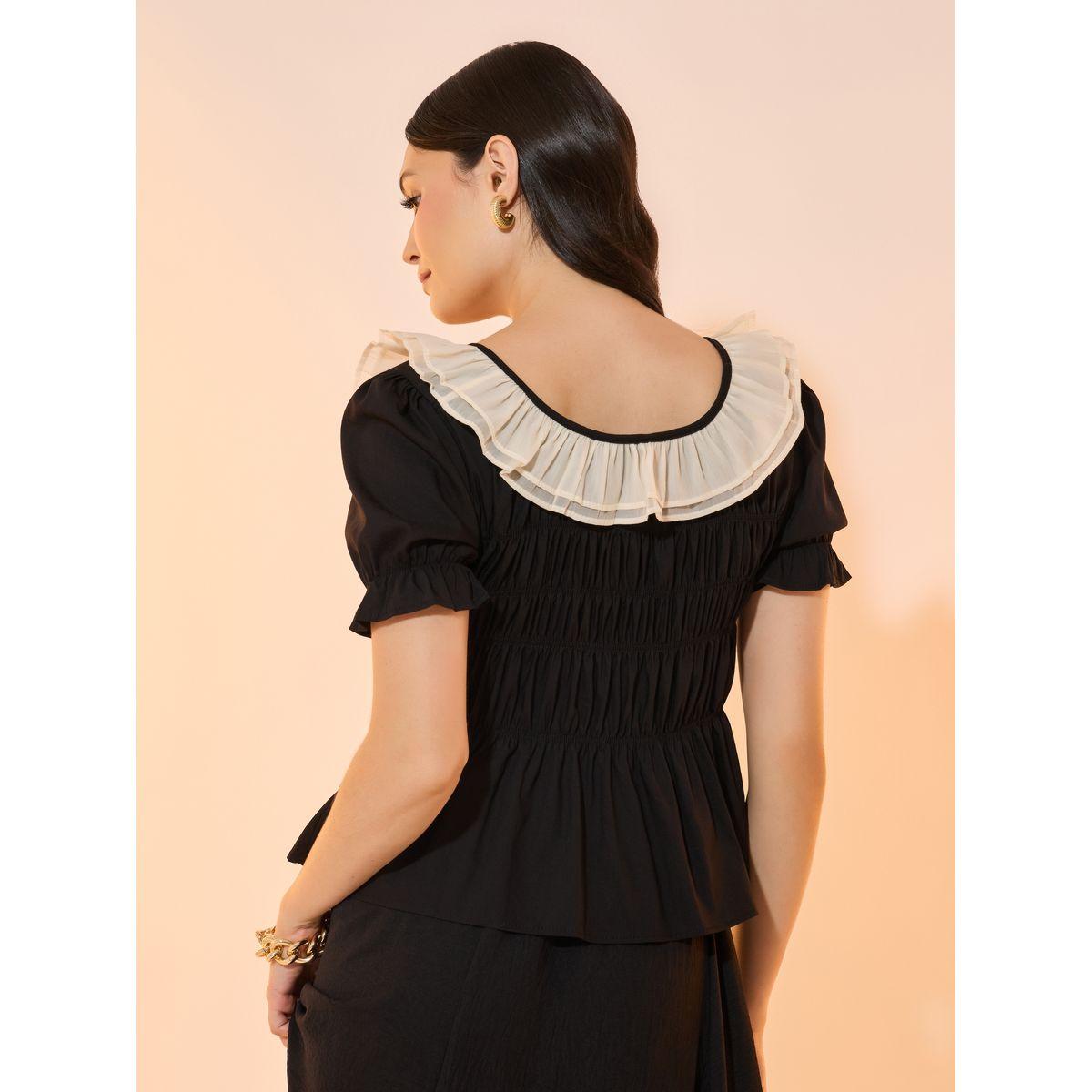 بلوزة بياقة واسعة وحافة بكشكش-women-clothing-shirtsandblouses-blouses-image-4
