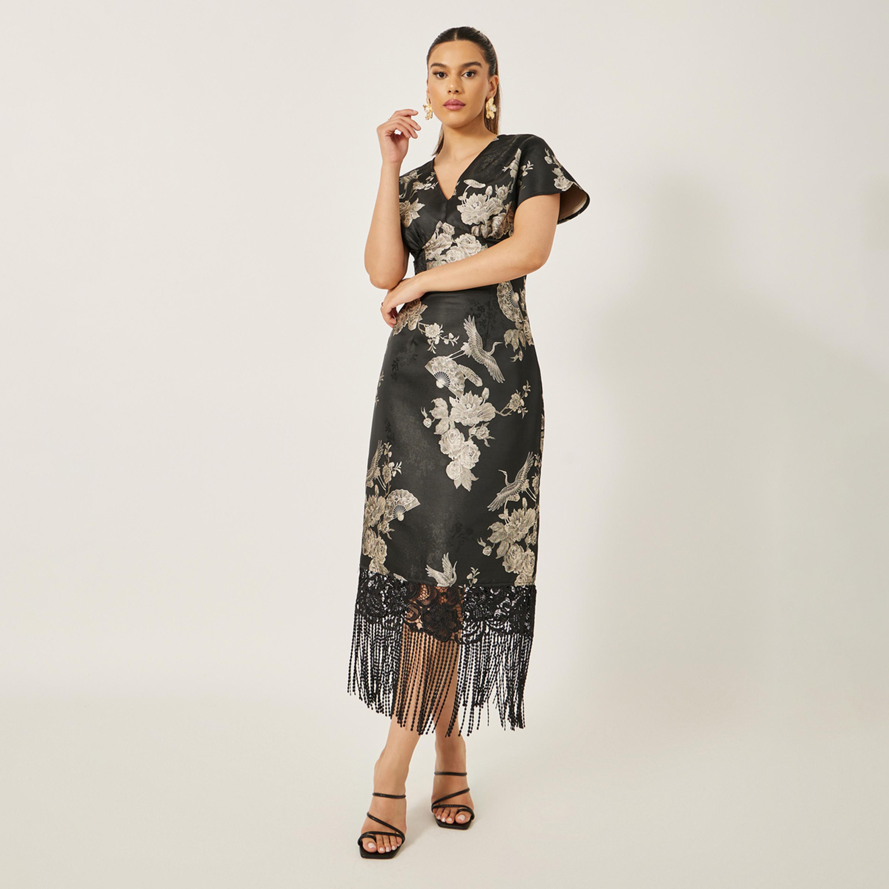 ستايلي-  فستان ميدي بأكمام قصيرة وطبعات زهور-women-clothing-dresses-image-1