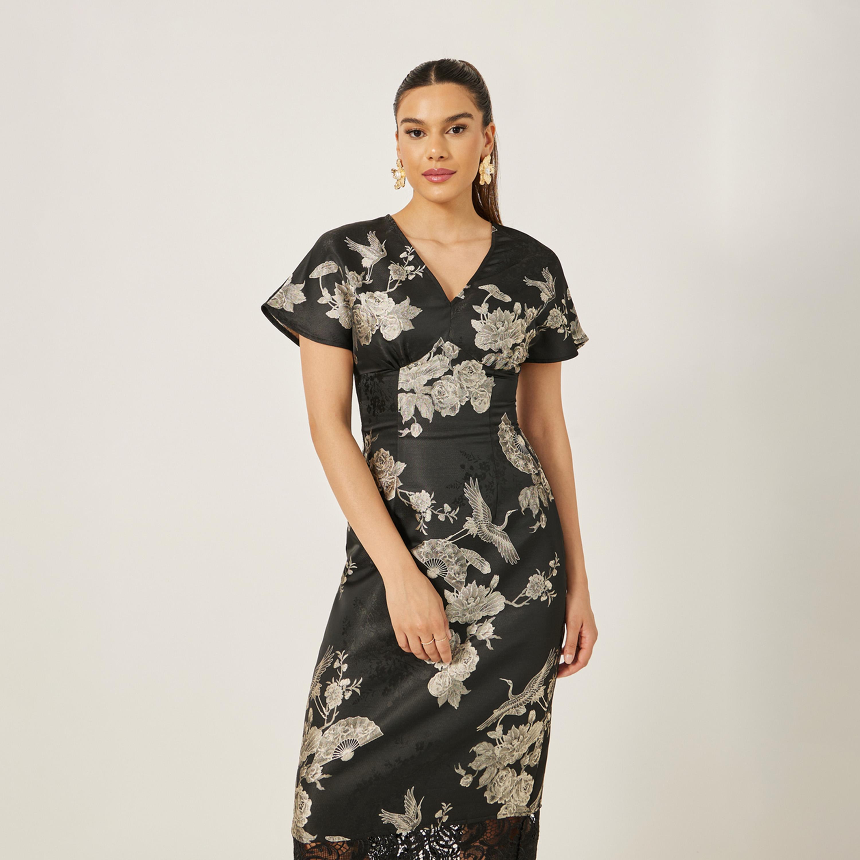 ستايلي-  فستان ميدي بأكمام قصيرة وطبعات زهور-women-clothing-dresses-image-3