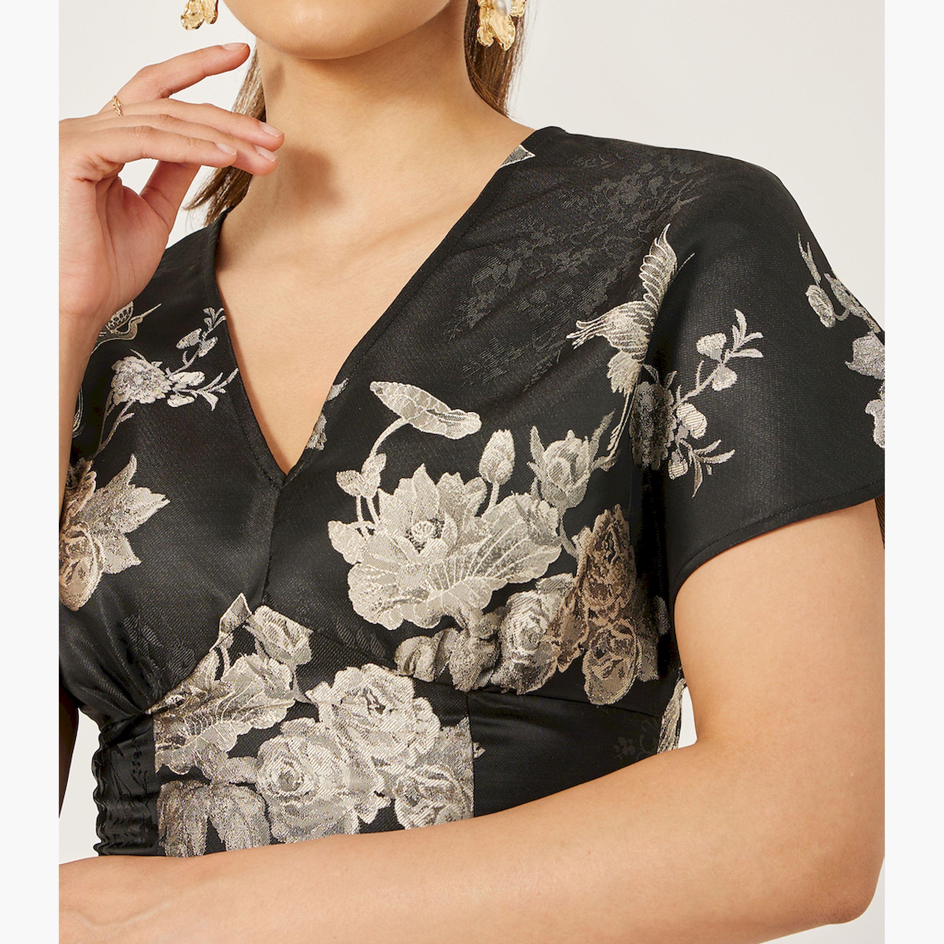 ستايلي-  فستان ميدي بأكمام قصيرة وطبعات زهور-women-clothing-dresses-image-4