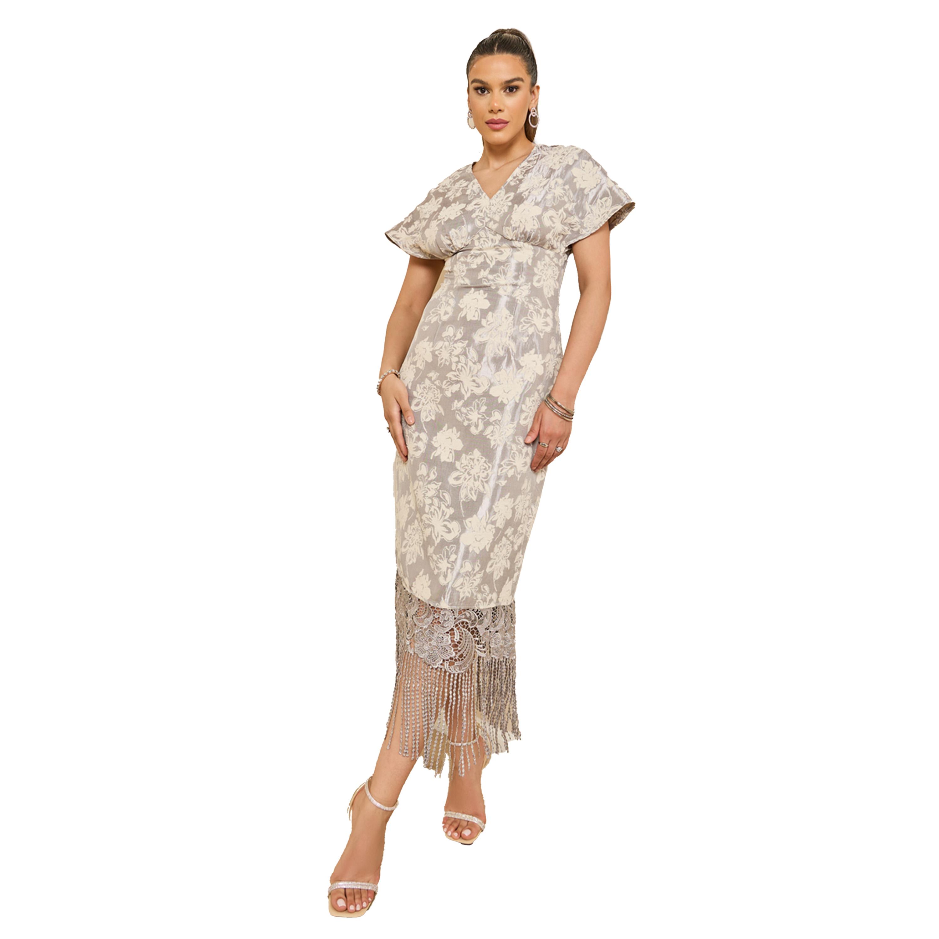ستايلي - فستان ميدي ضيق بأكمام قصيرة وفتحة رقبة V-women-clothing-dresses-image-1
