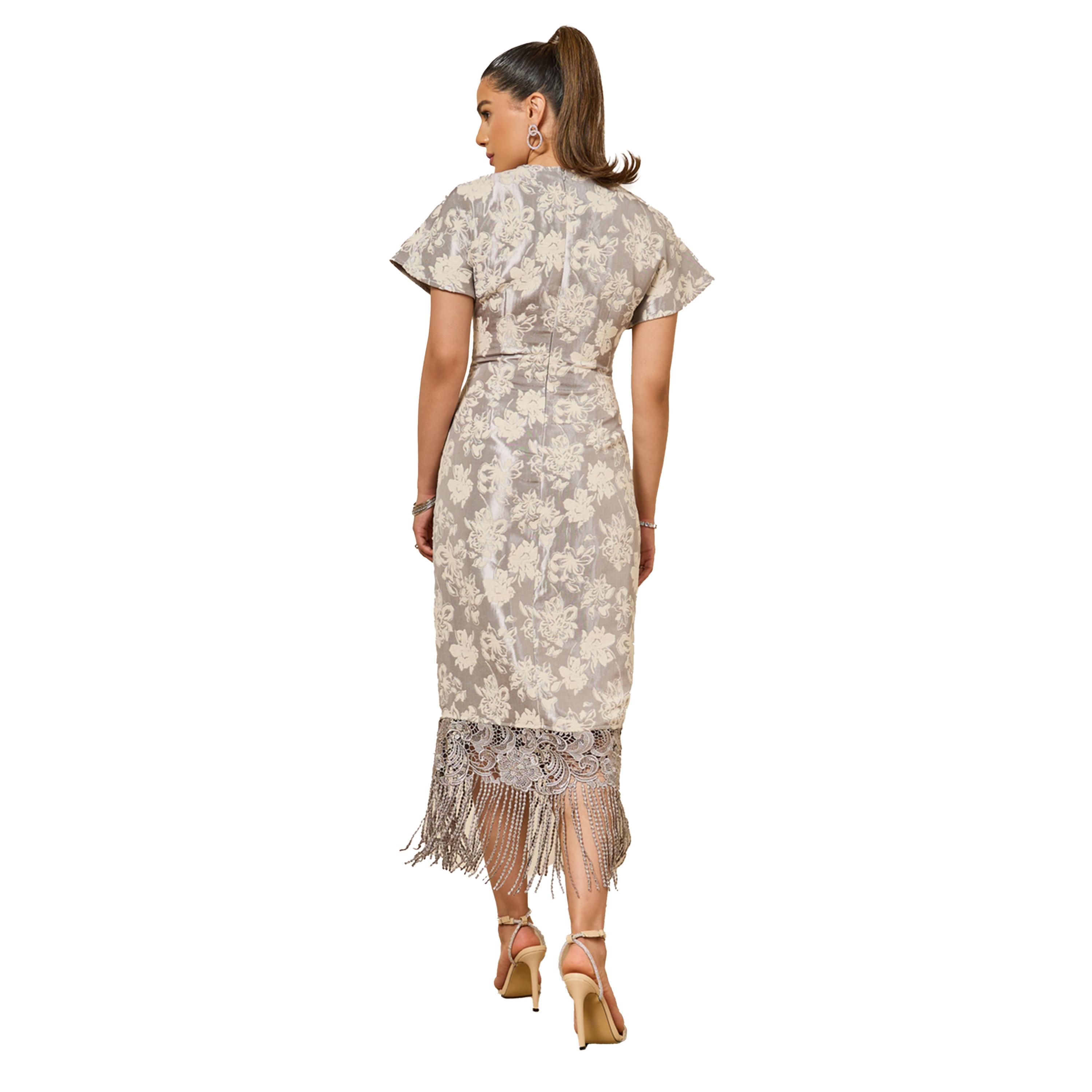 Styli Printed V-Neck Short Sleeves Fringes Hem Sheath Midi Dress-women-clothing-dresses-image-5