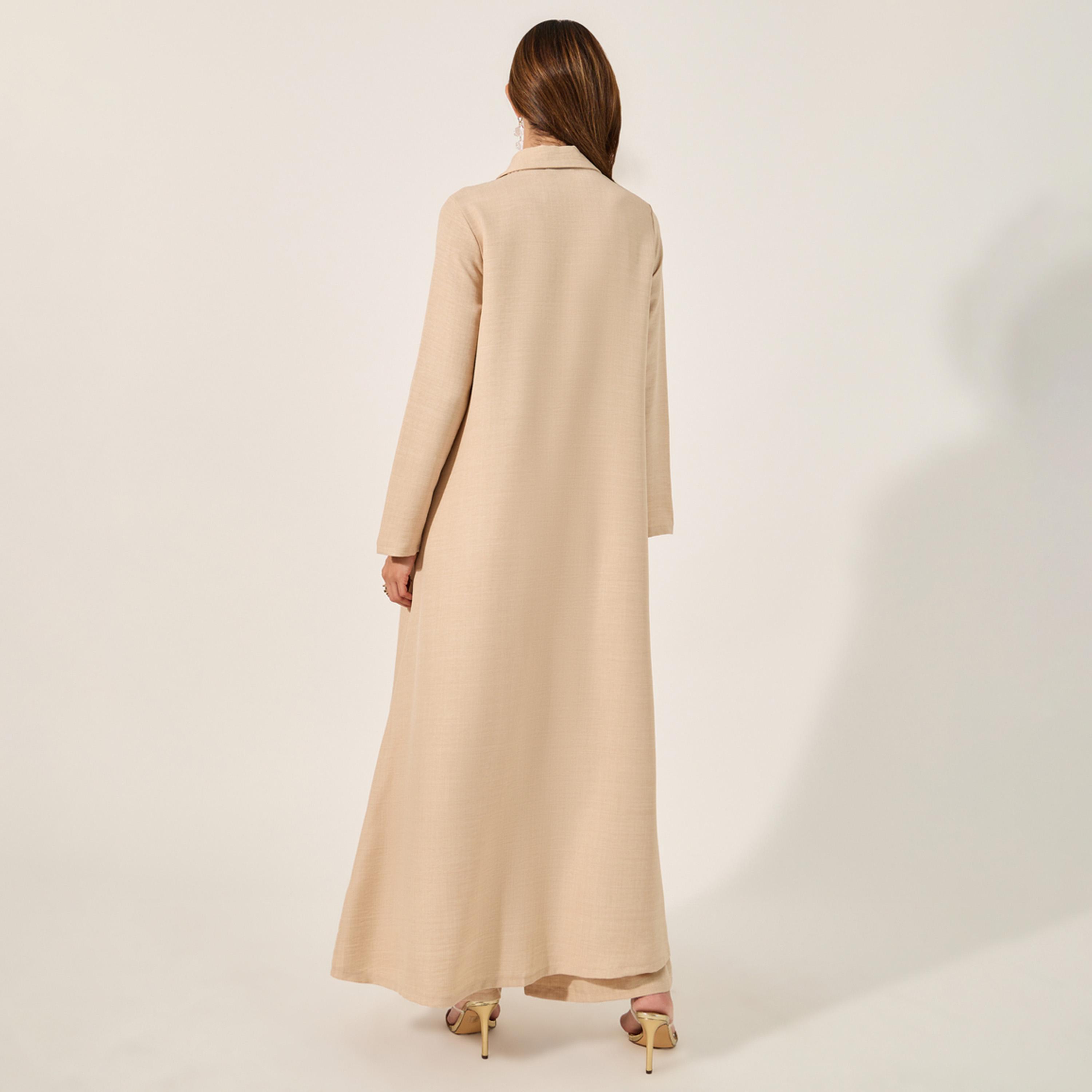 ستايلي - طقم قميص ماكسي بأزرار وياقة وتفاصيل دانتيل مع بنطال-women-arabicclothing-sets-image-4