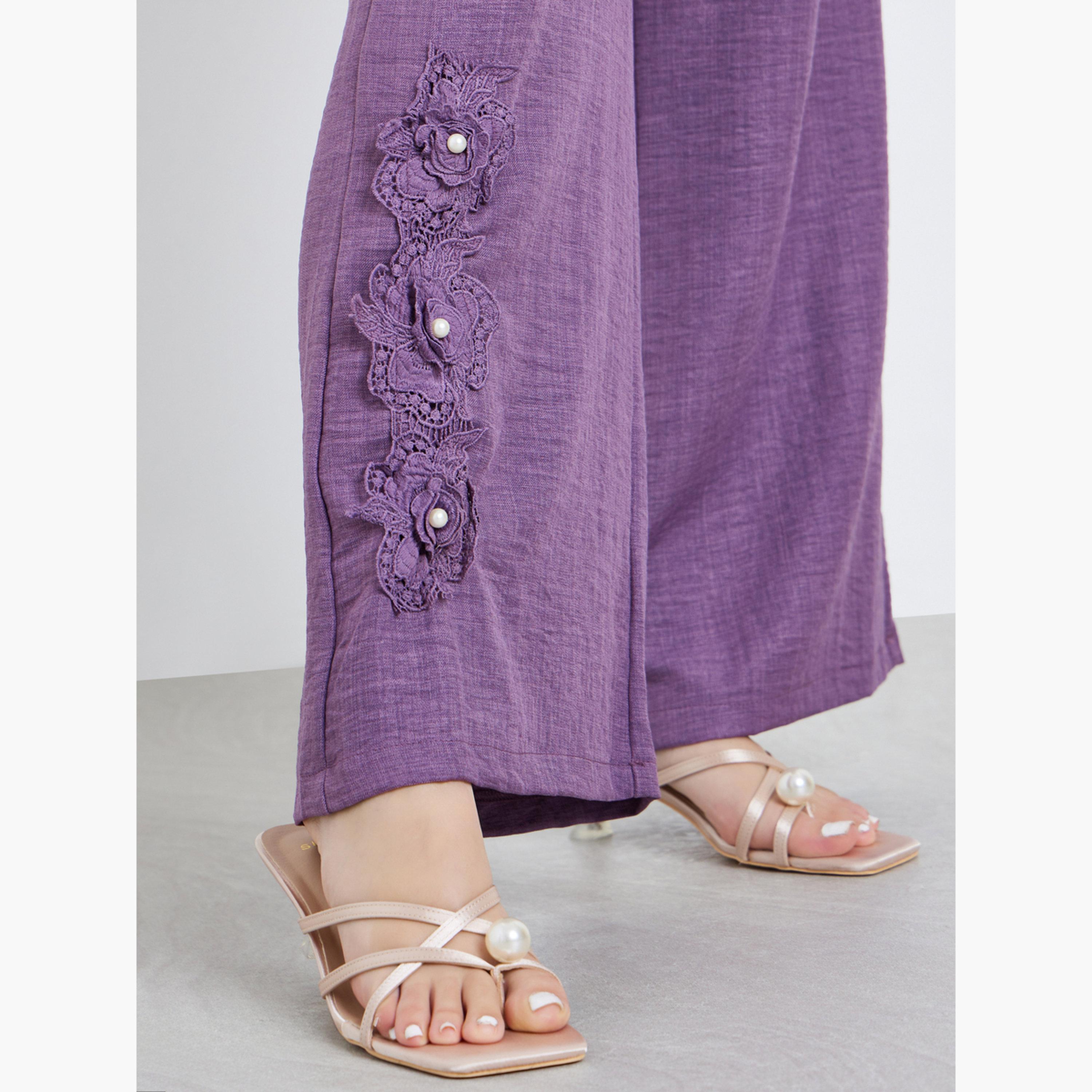 طقم محتشم من بنطال وبلوزة طويلة بتفاصيل كورسيه-women-arabicclothing-sets-image-6