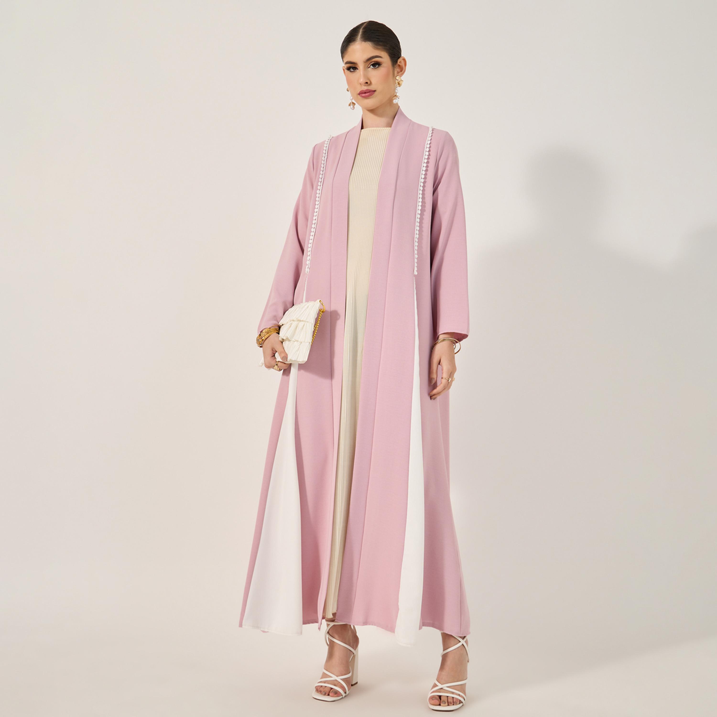 Styli Color Block Buttons Detail A-Line Abaya-women-arabicclothing-abayas-image-1