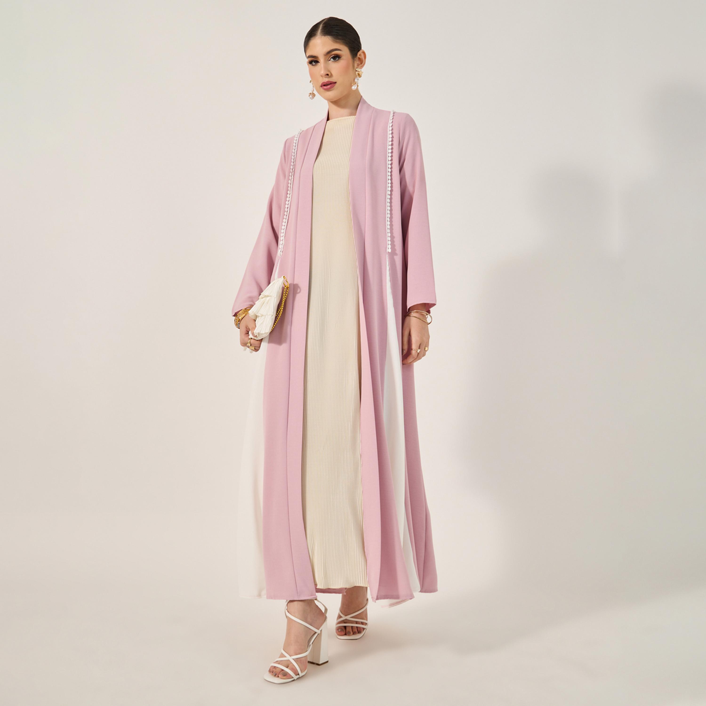 Styli Color Block Buttons Detail A-Line Abaya-women-arabicclothing-abayas-image-2