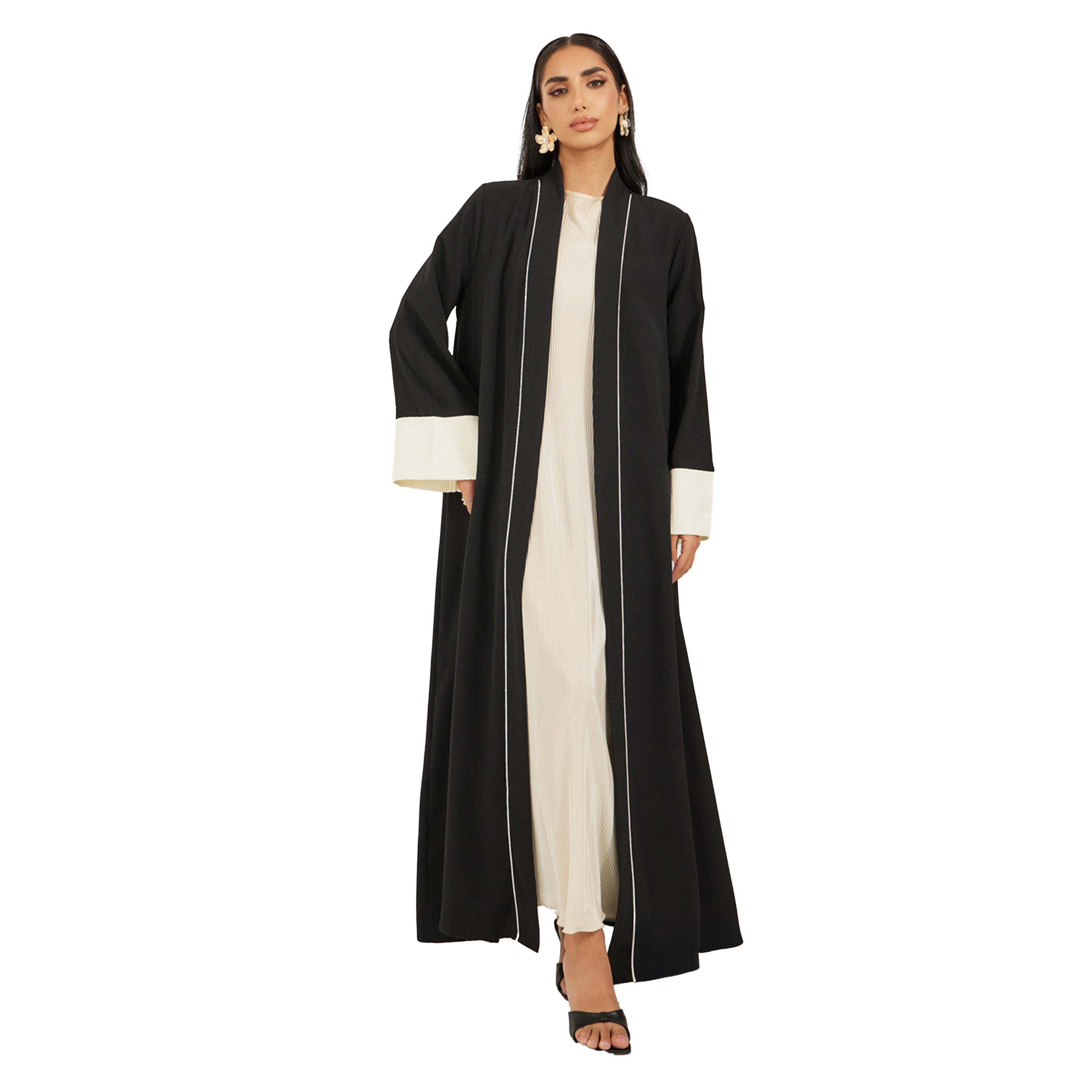 أميرة x ستايلي عباية مفتوحة بحافة واسعة وتفاصيل جاكار-women-arabicclothing-abayas-image-1