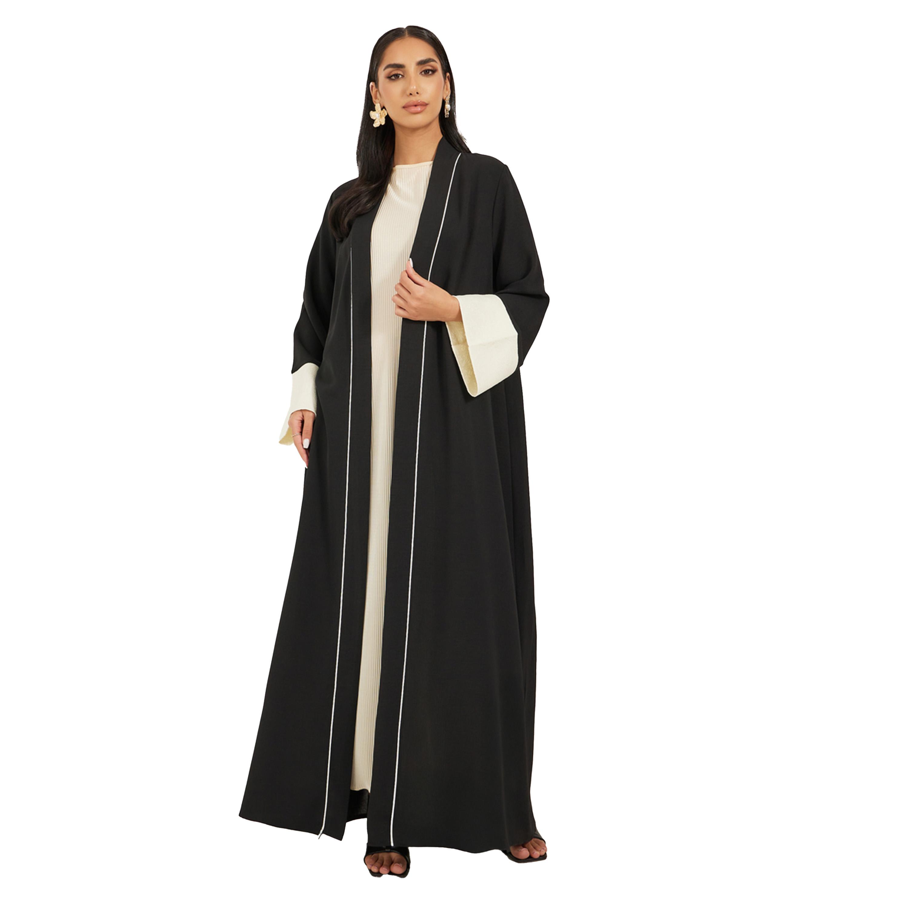 أميرة x ستايلي عباية مفتوحة بحافة واسعة وتفاصيل جاكار-women-arabicclothing-abayas-image-2