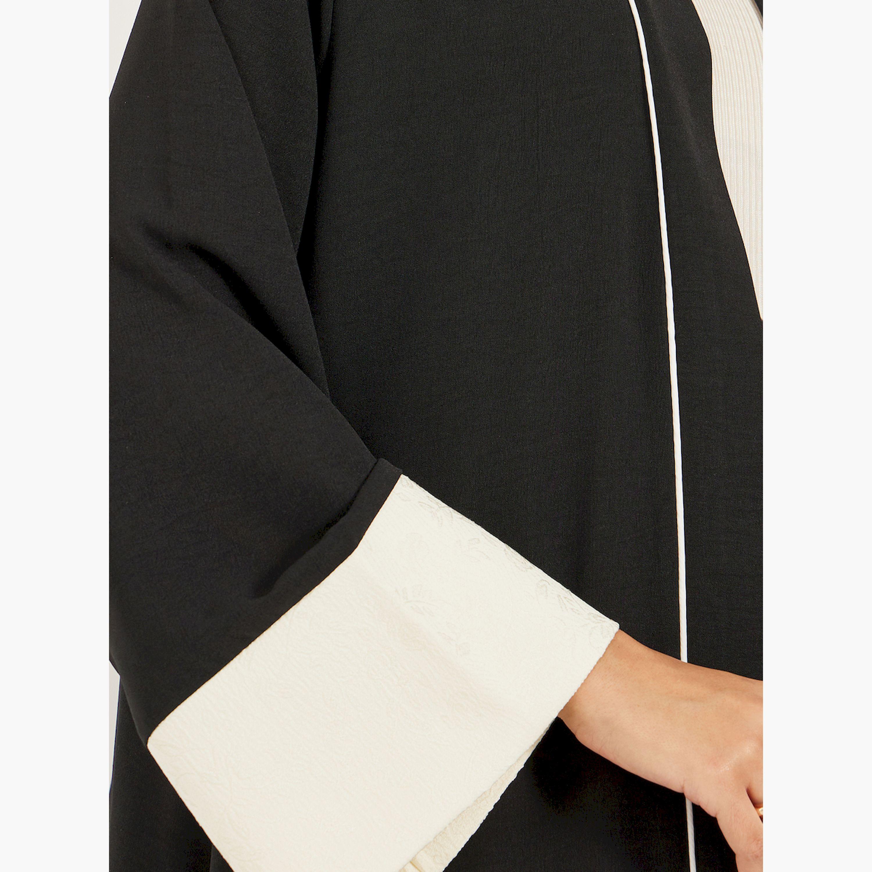 أميرة x ستايلي عباية مفتوحة بحافة واسعة وتفاصيل جاكار-women-arabicclothing-abayas-image-4