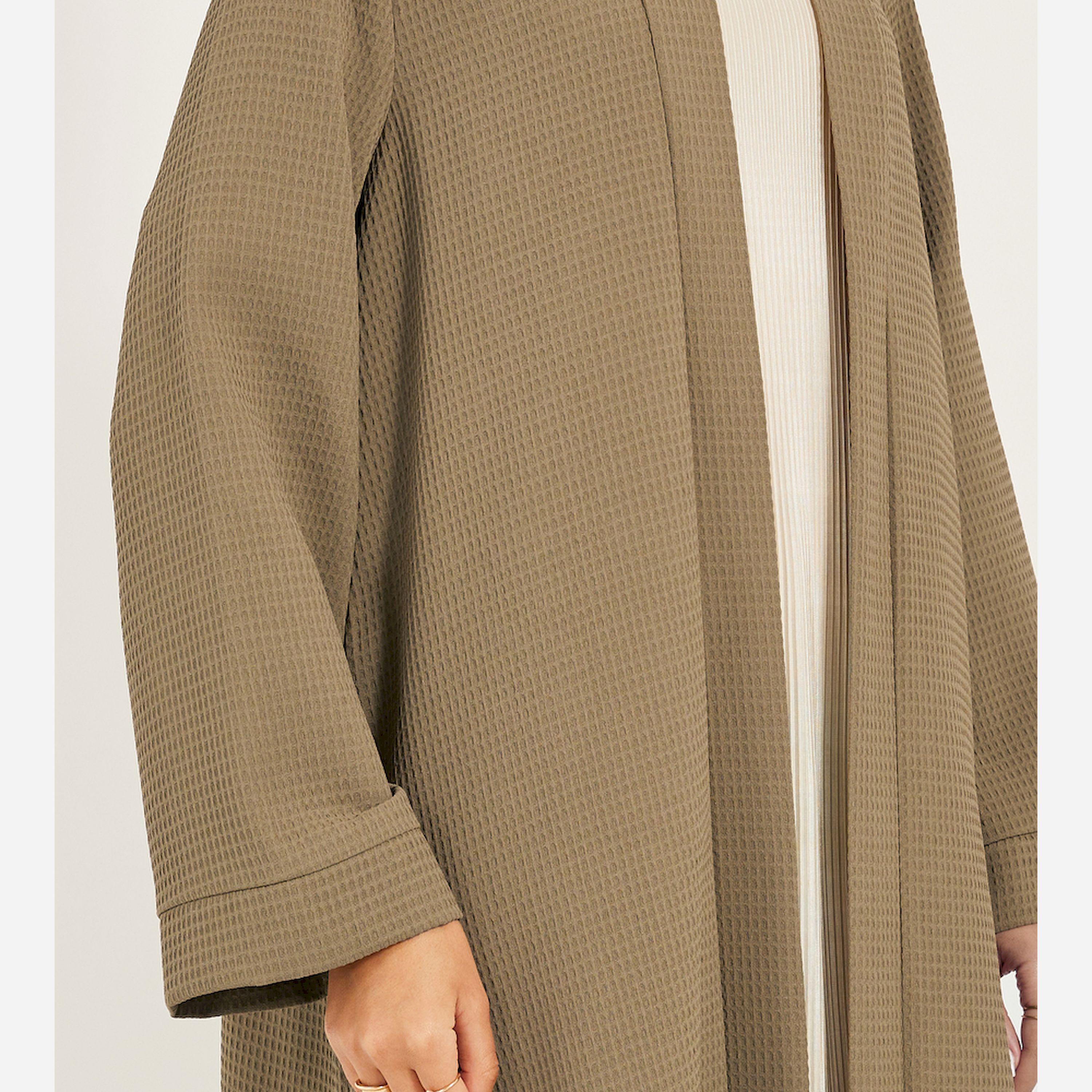 Styli Texture Fabric Front Open Abaya With High Neck Detail-women-arabicclothing-abayas-image-5