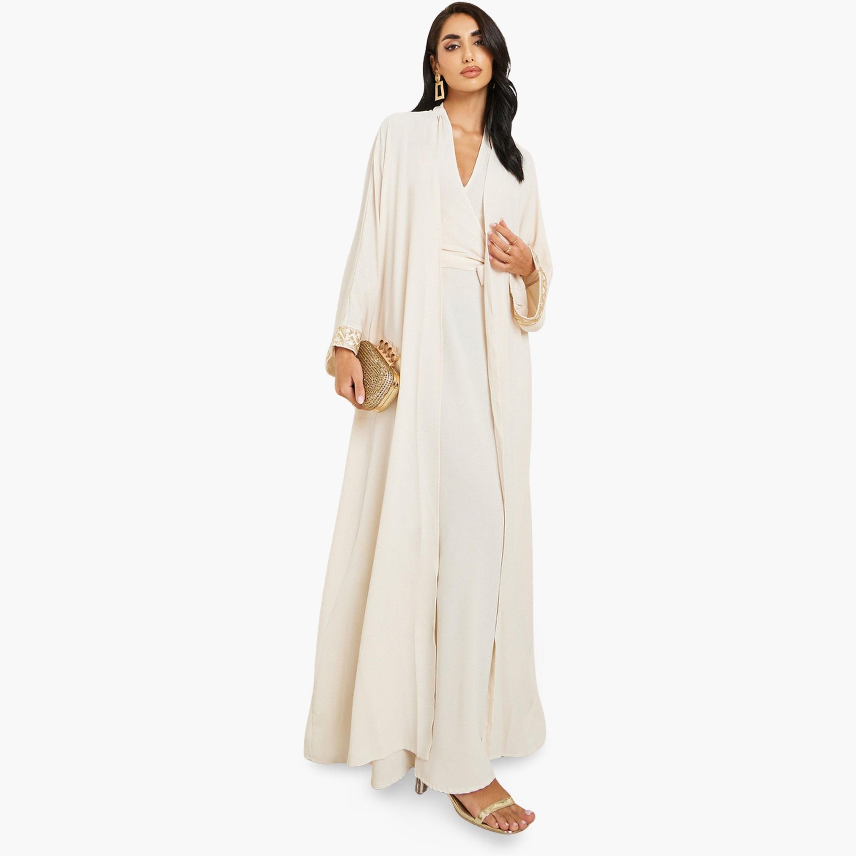 Styli Sequined Lace Detail Abaya and Halter Neck Dress Modest Set-women-arabicclothing-sets-image-1