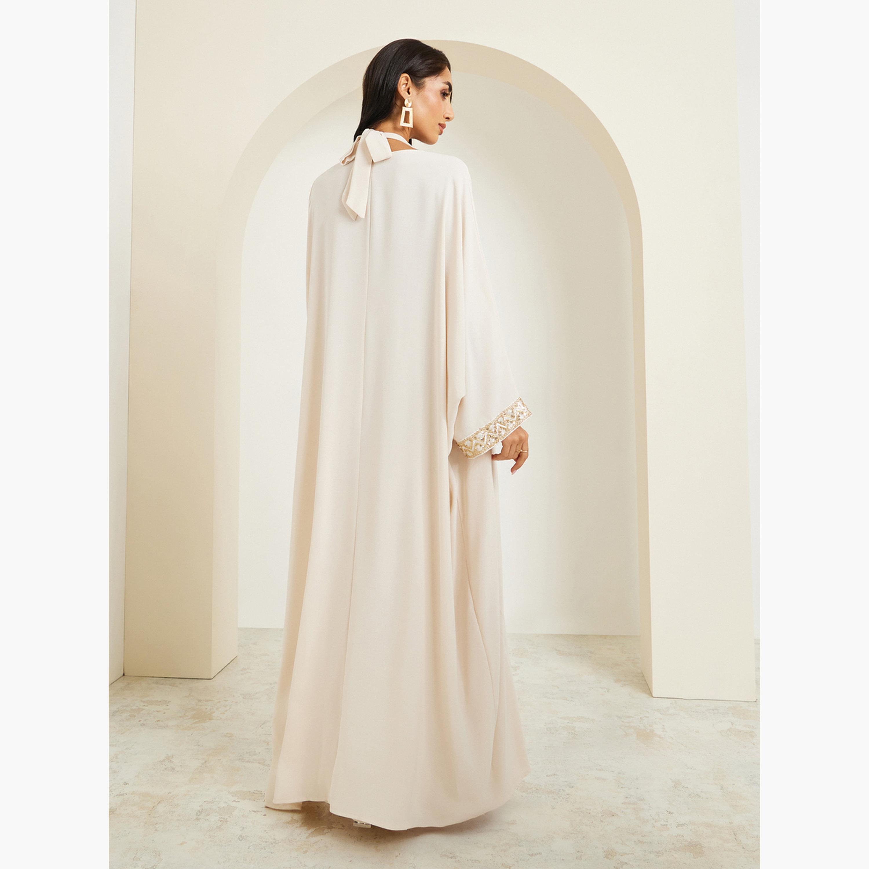 Styli Sequined Lace Detail Abaya and Halter Neck Dress Modest Set-women-arabicclothing-sets-image-6