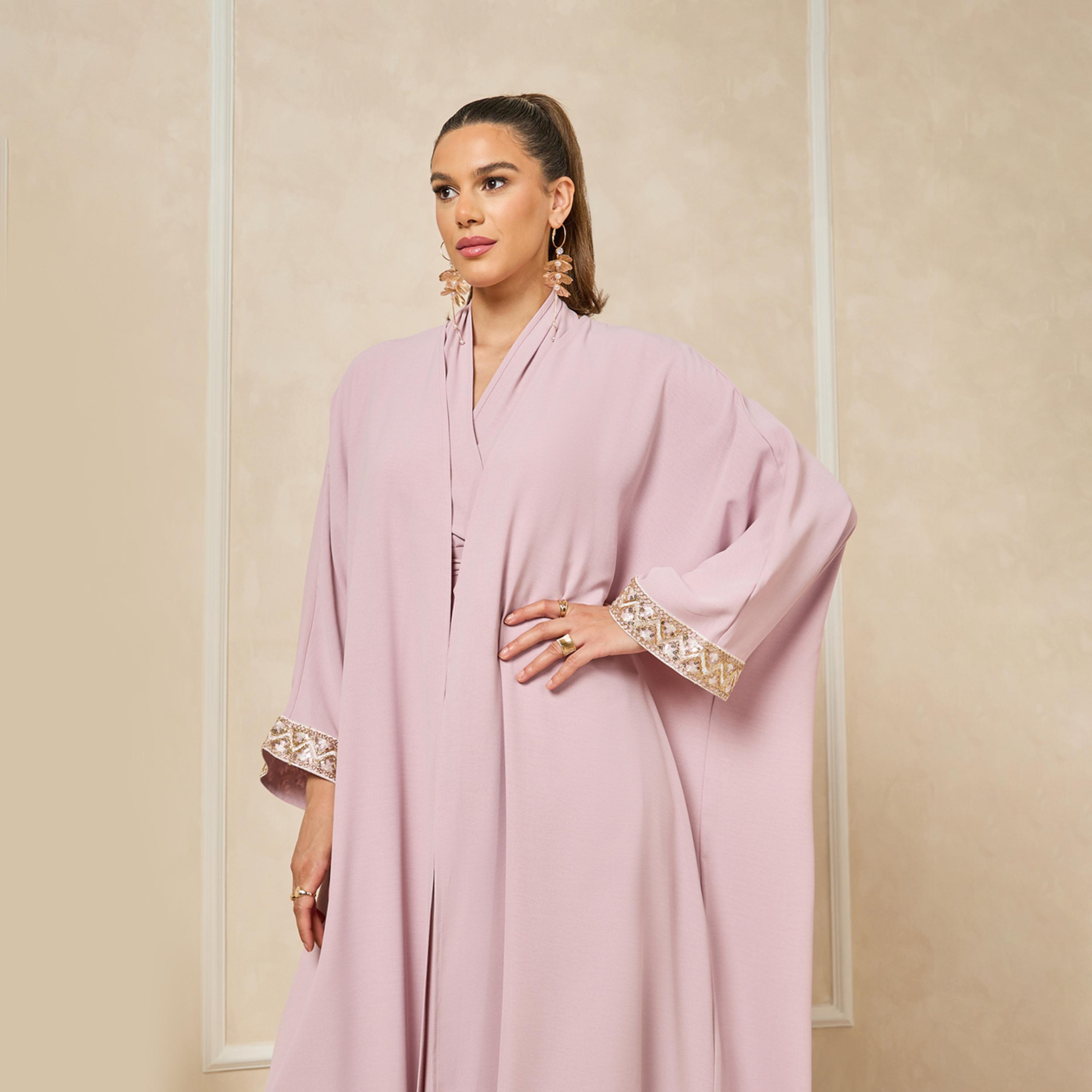 Styli Front Open Lace Detail Abaya And Halter Neck Inner Dress-women-arabicclothing-abayas-image-3