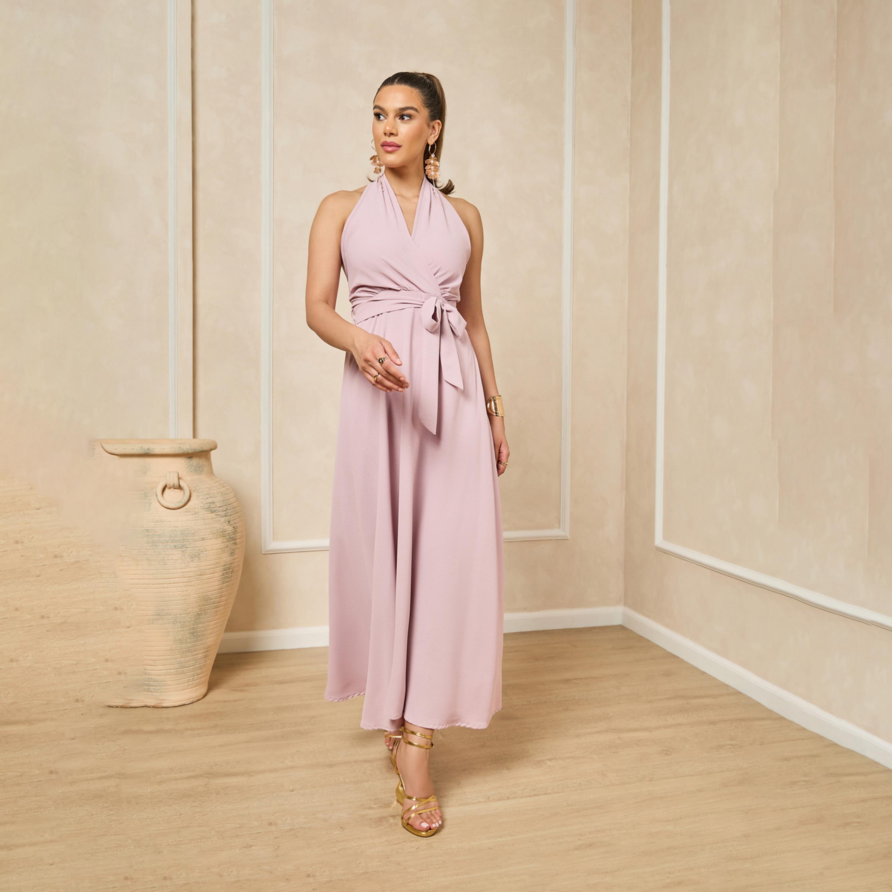 Styli Front Open Lace Detail Abaya And Halter Neck Inner Dress-women-arabicclothing-abayas-image-6
