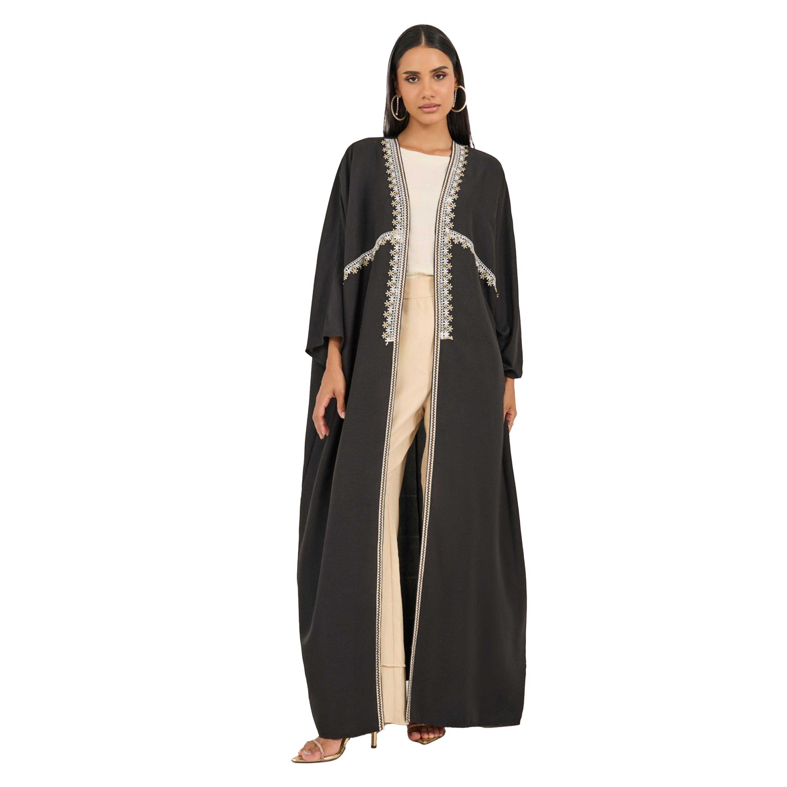 ستايلي - عباية مفتوحة من الأمام بدون ياقة بحواف دانتيل-women-arabicclothing-sets-image-1