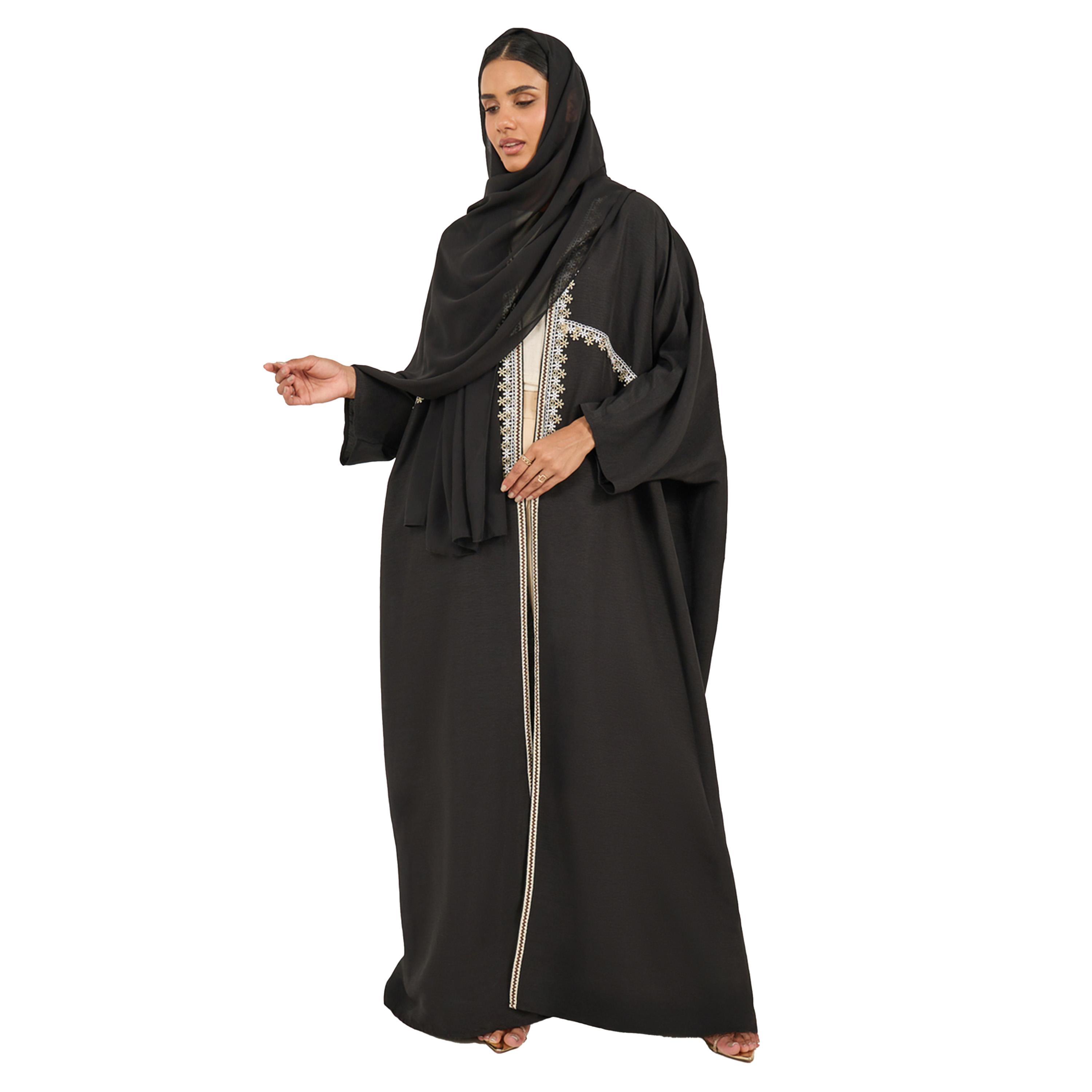 ستايلي - عباية مفتوحة من الأمام بدون ياقة بحواف دانتيل-women-arabicclothing-sets-image-2