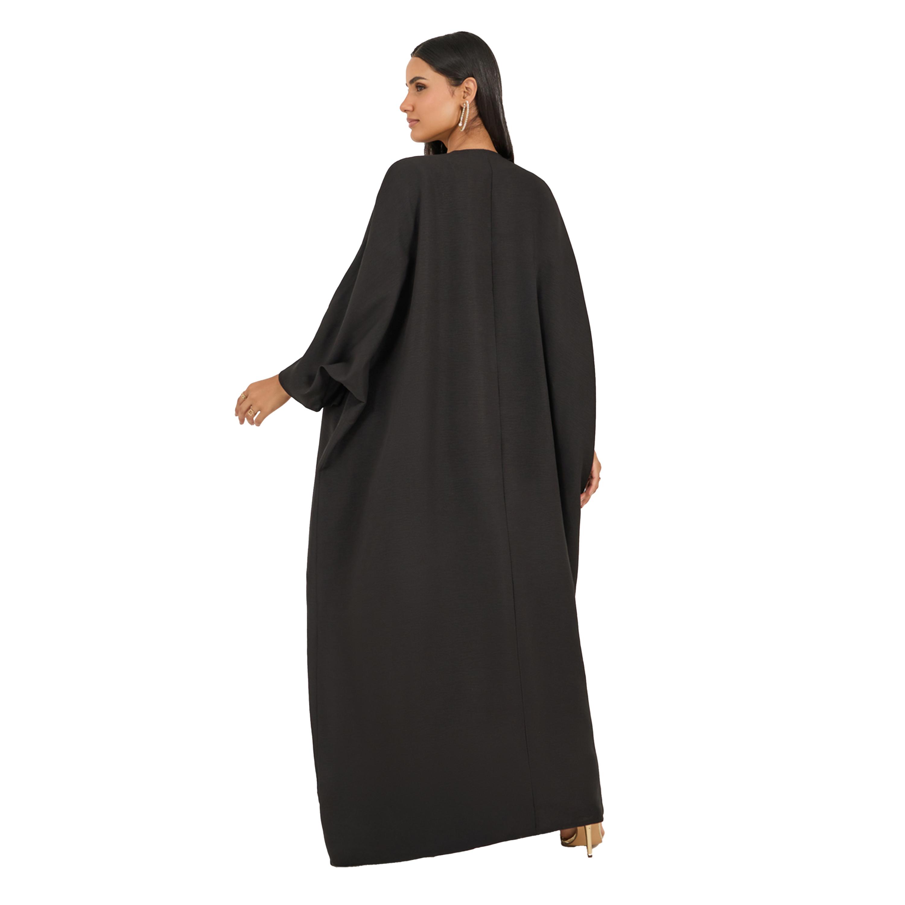 Styli Lace Trim Collarless Open Front Abaya-women-arabicclothing-sets-image-5