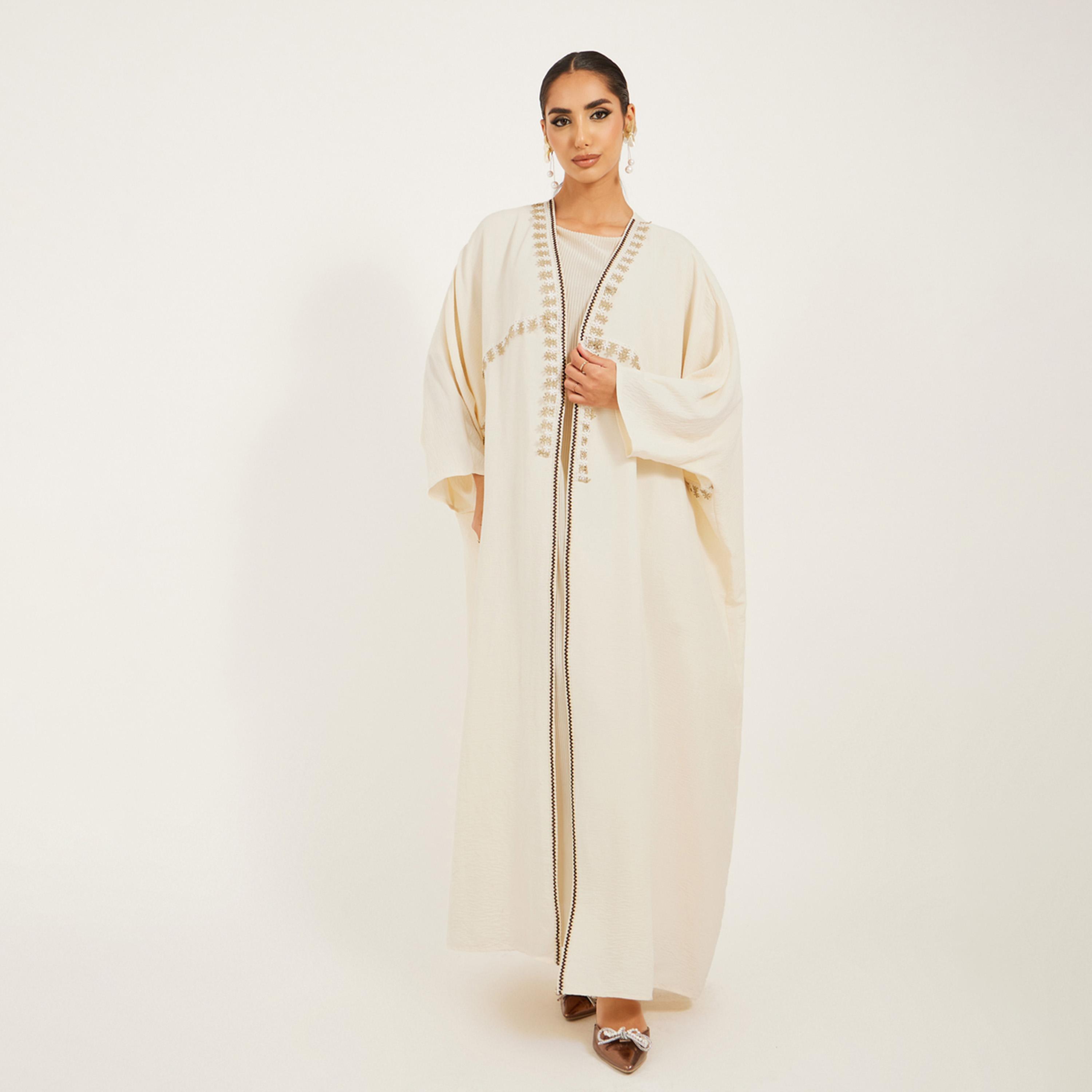 Amirah X Styli Texture Lace Trim Open Abaya-women-arabicclothing-abayas-image-2