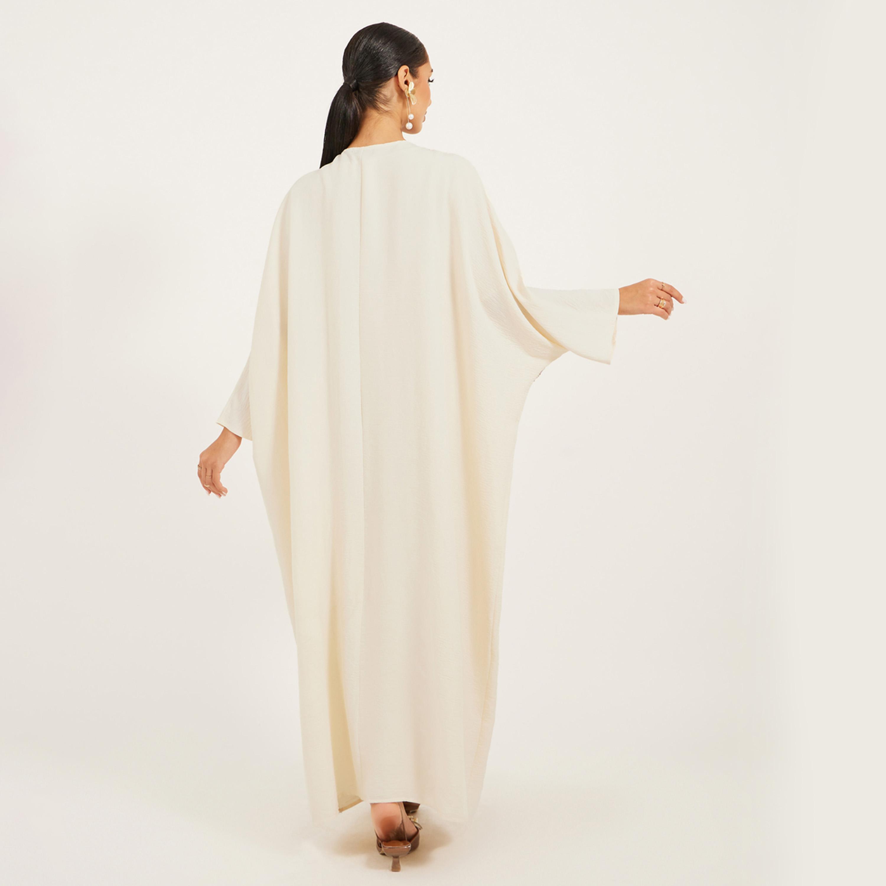 Amirah X Styli Texture Lace Trim Open Abaya-women-arabicclothing-abayas-image-5