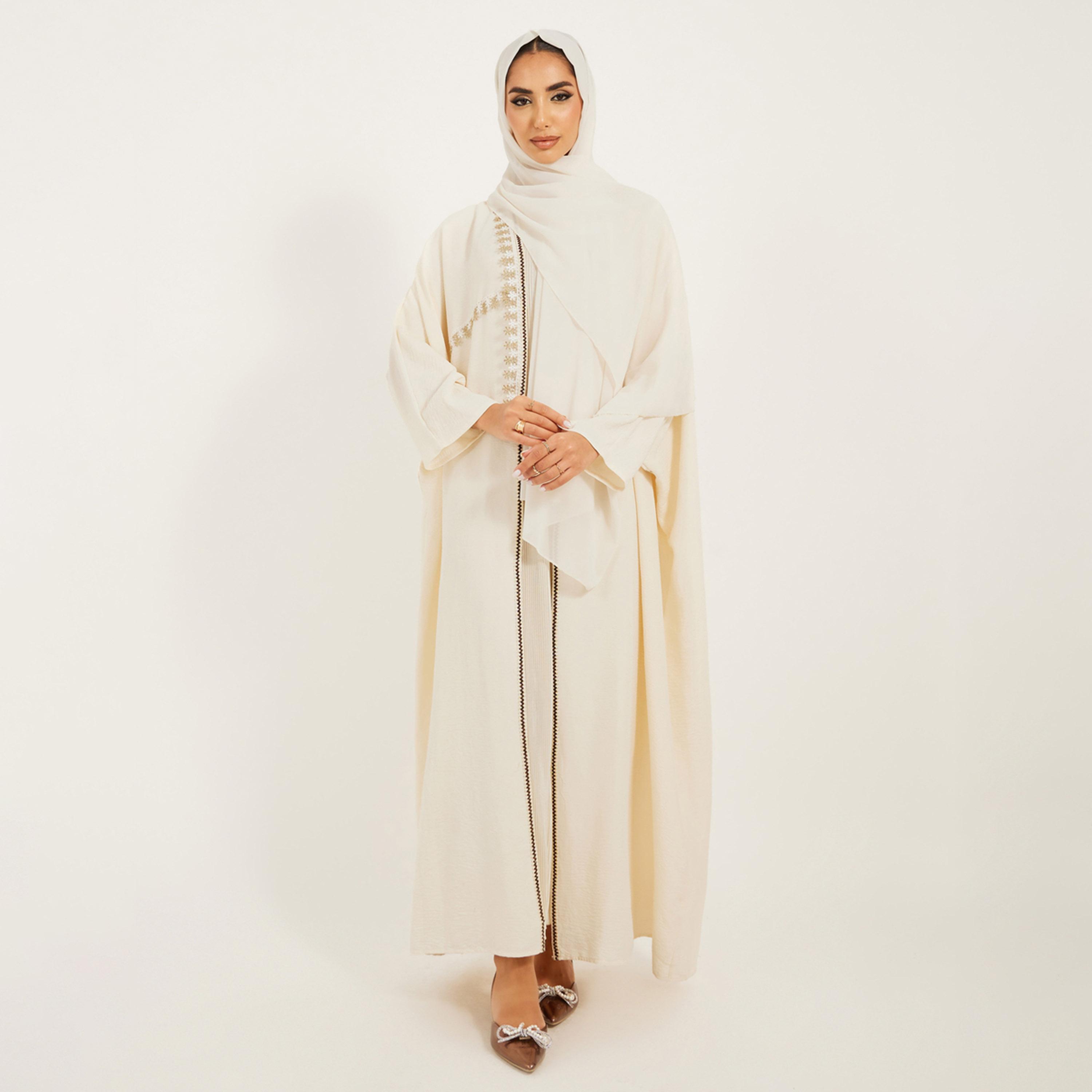 Amirah X Styli Texture Lace Trim Open Abaya-women-arabicclothing-abayas-image-6